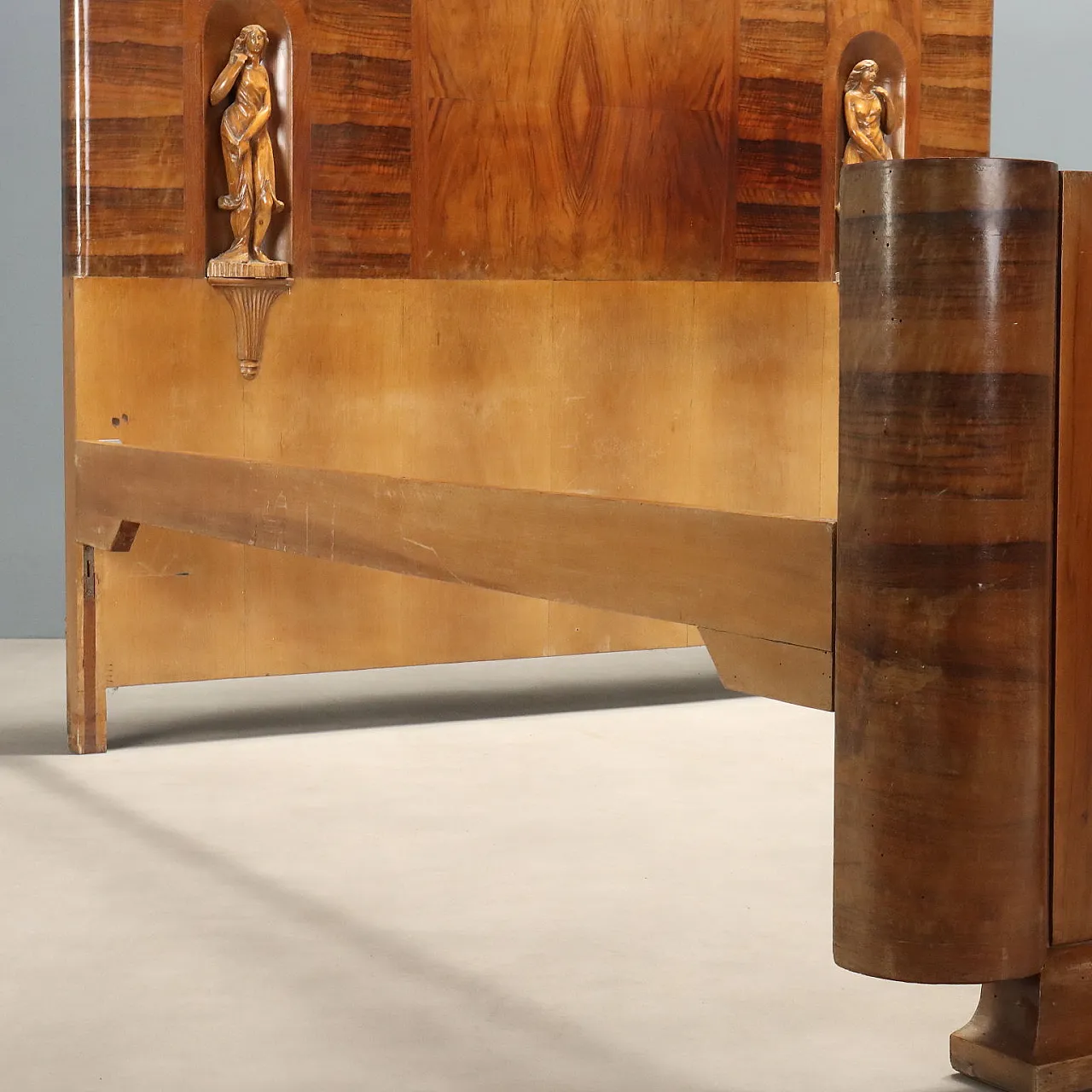 Letto Art Déco in noce e radica di noce, metà '900 10
