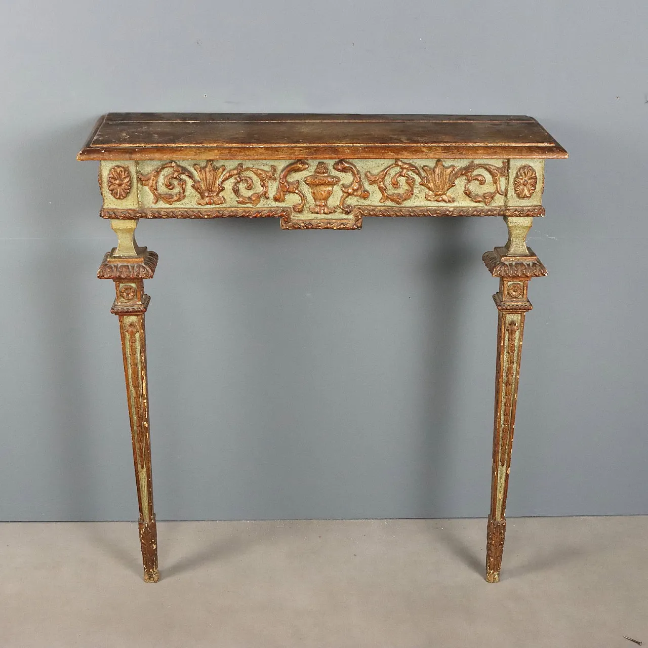Neoclassical style console in carved and gilded fir, mid-20th century 1