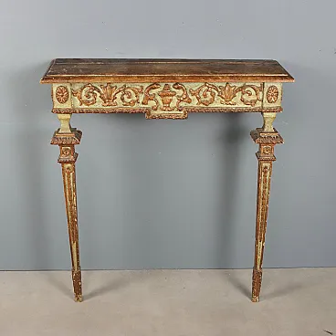 Consolle in stile Neoclassico in abete intagliato e dorato, metà '900