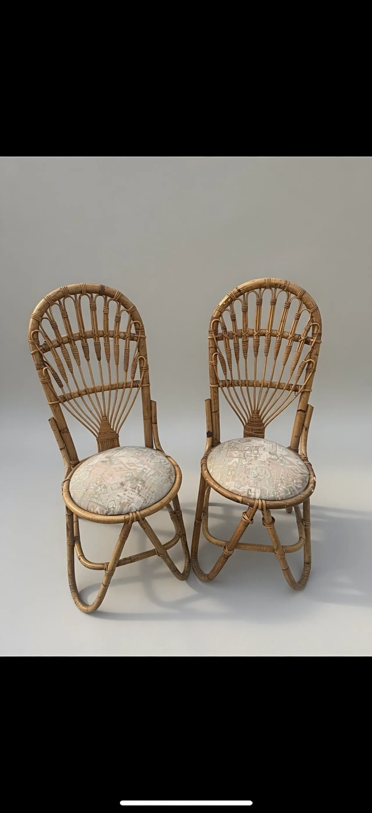 Pair of Bamboo and Wicker Chairs, 70s 1