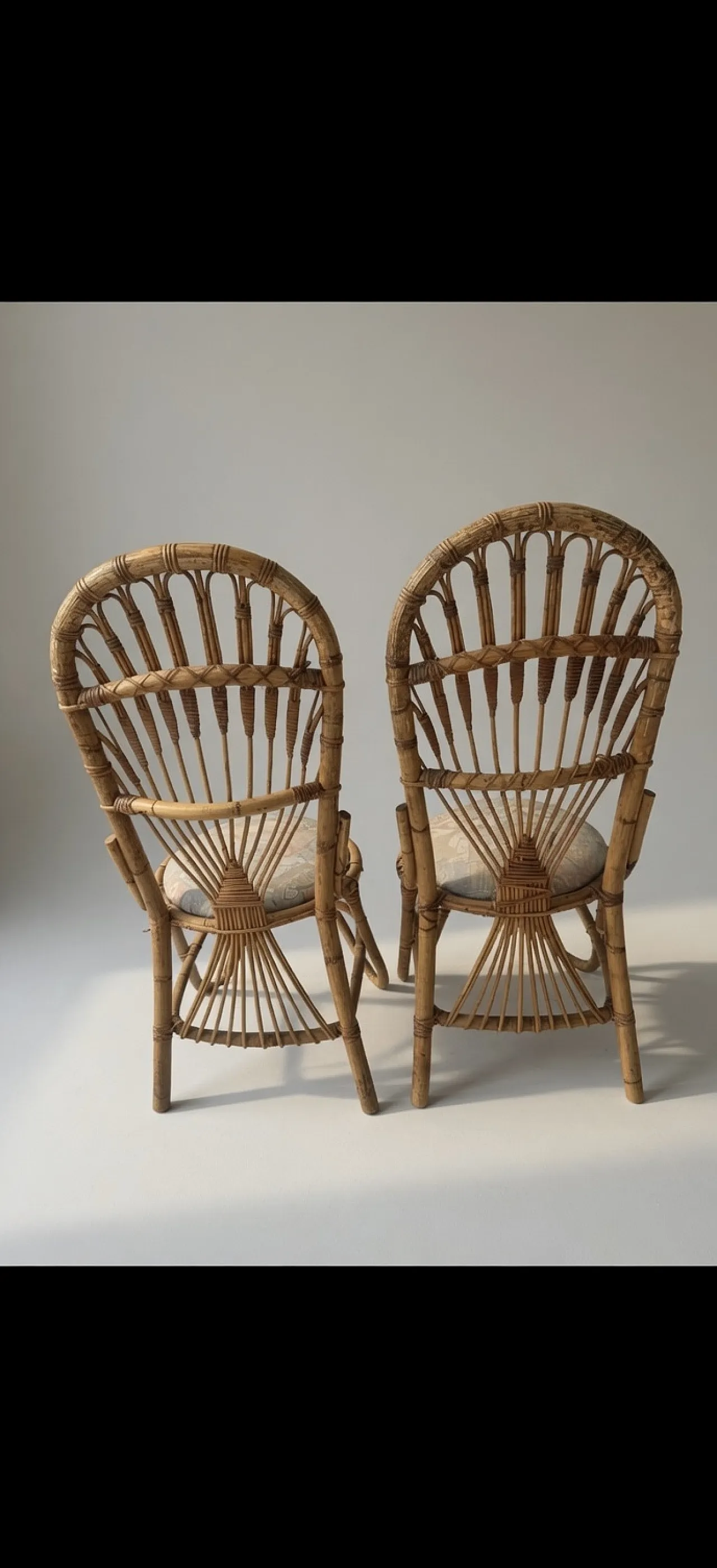Pair of Bamboo and Wicker Chairs, 70s 3