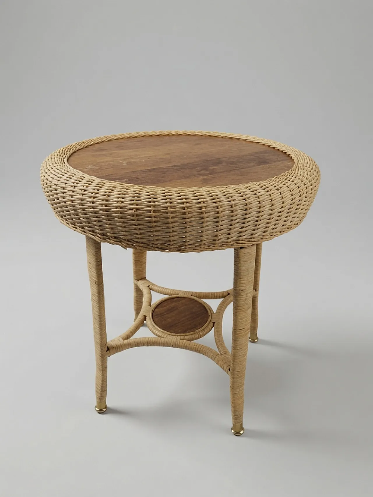 French cane and rattan side table, 1960s 1