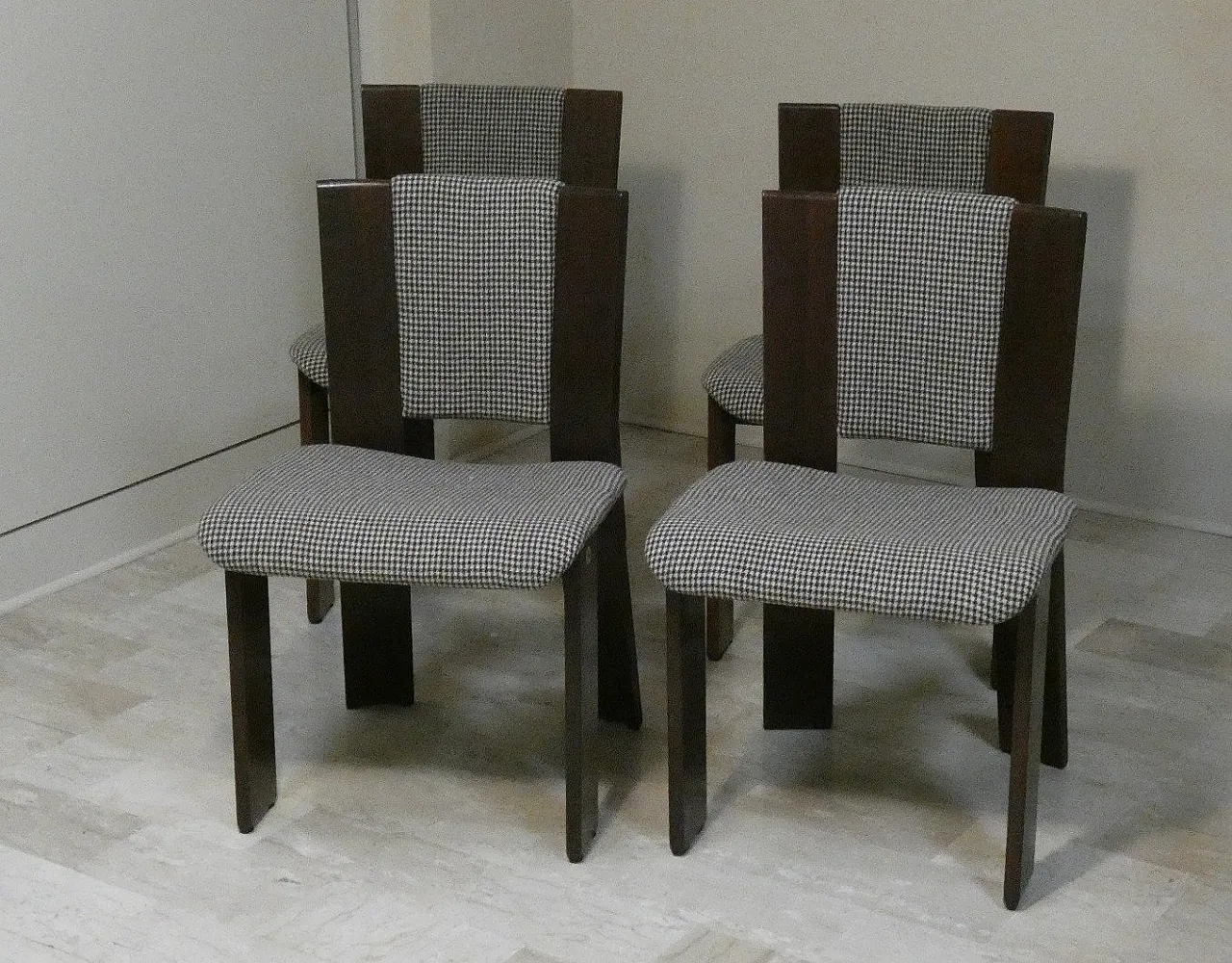 4 Sedie in legno e tweed di Acerbis International, Italia, anni '80 5