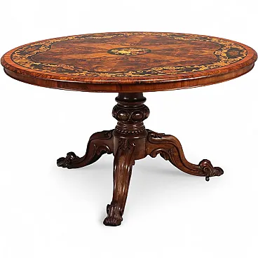 Walnut table with floral inlays, 19th century