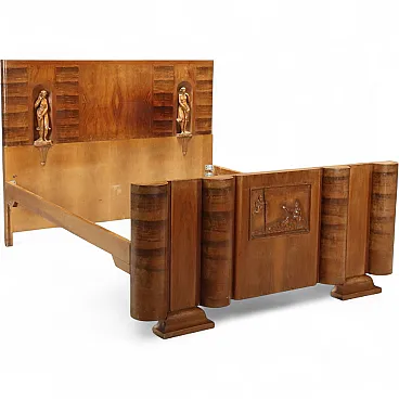 Letto Art Déco in noce e radica di noce, metà '900