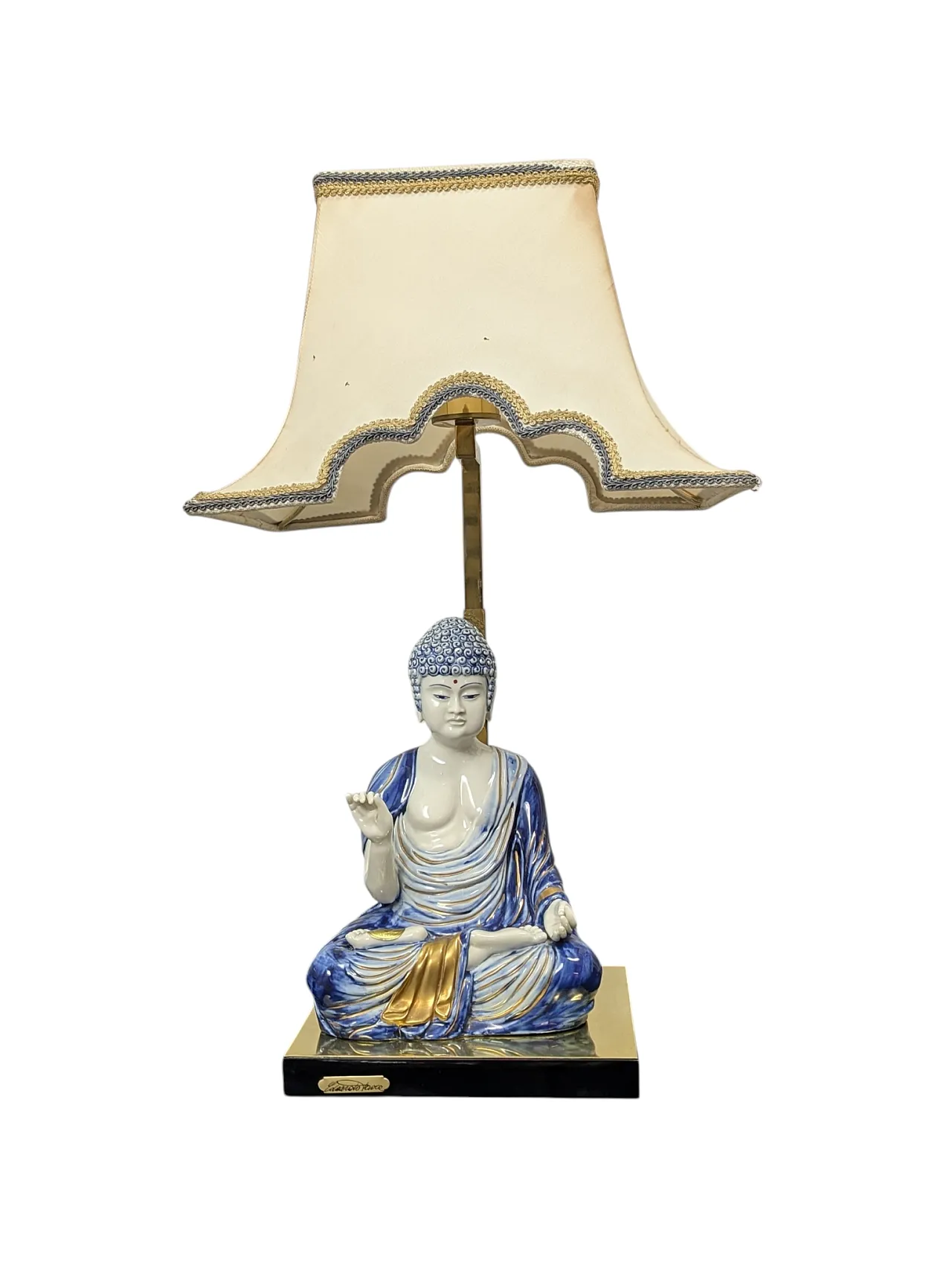 Pair of Edoardo Tasca Scultura Viva porcelain Buddha lamps 2