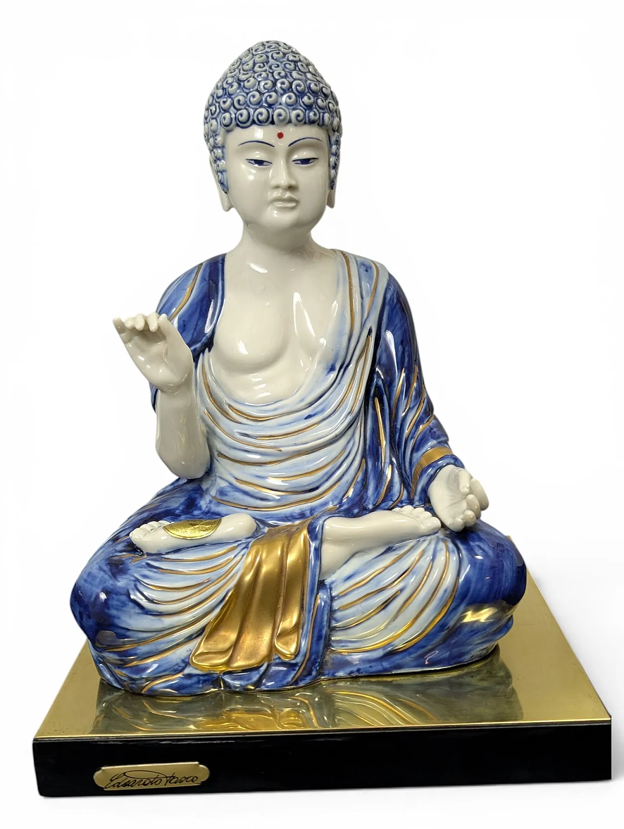 Pair of Edoardo Tasca Scultura Viva porcelain Buddha lamps 4