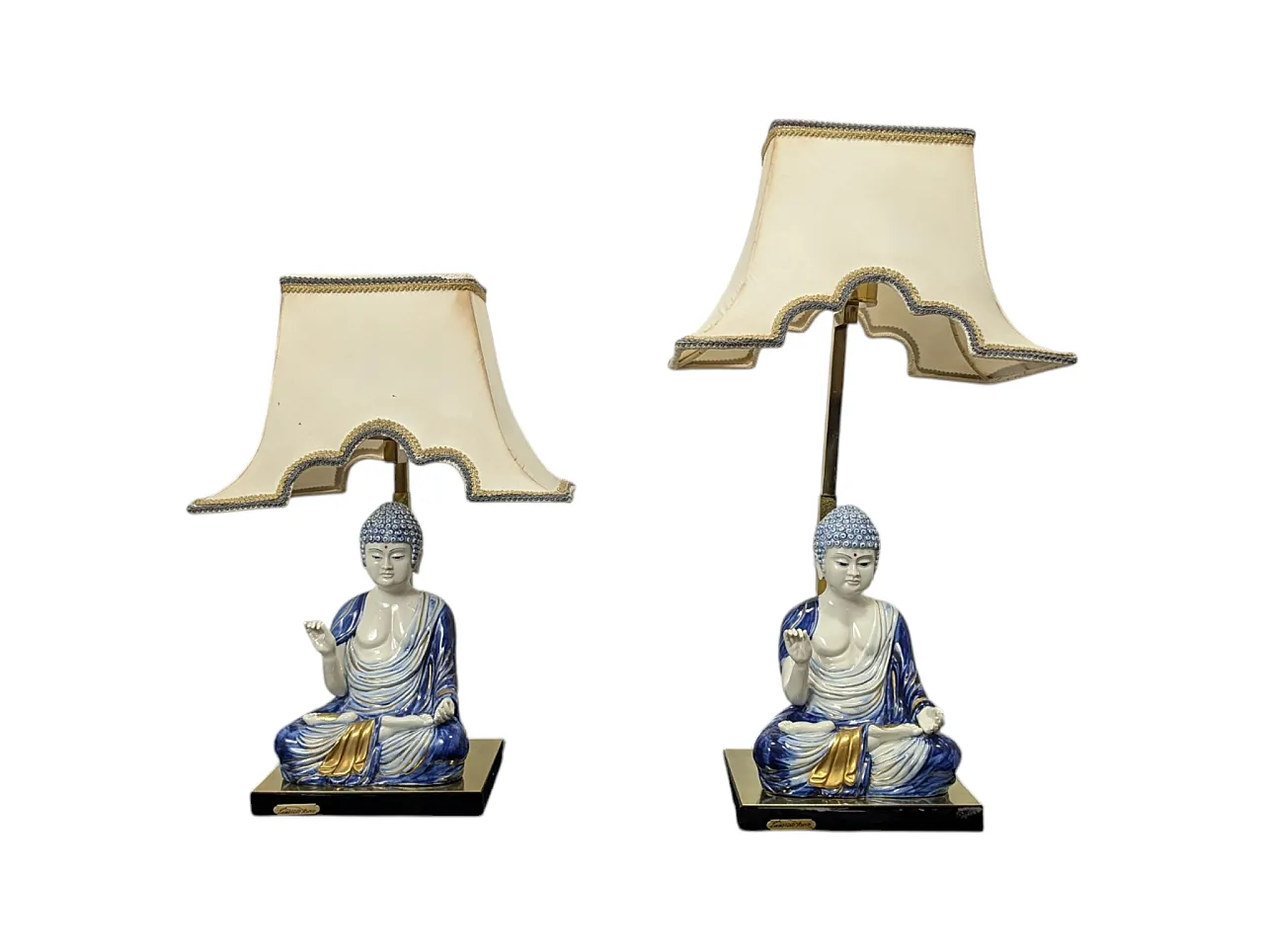 Pair of Edoardo Tasca Scultura Viva porcelain Buddha lamps 15