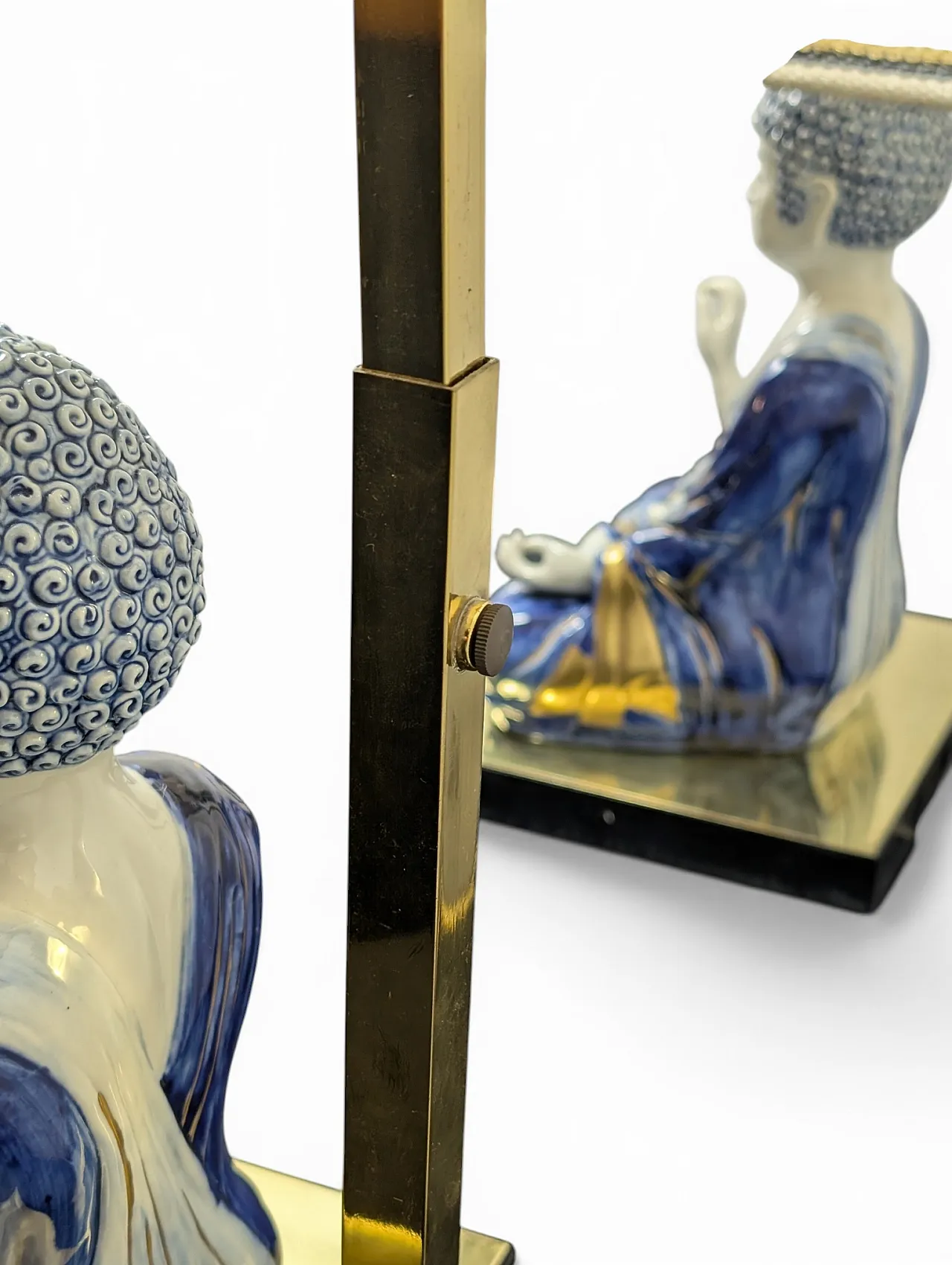 Pair of Edoardo Tasca Scultura Viva porcelain Buddha lamps 16