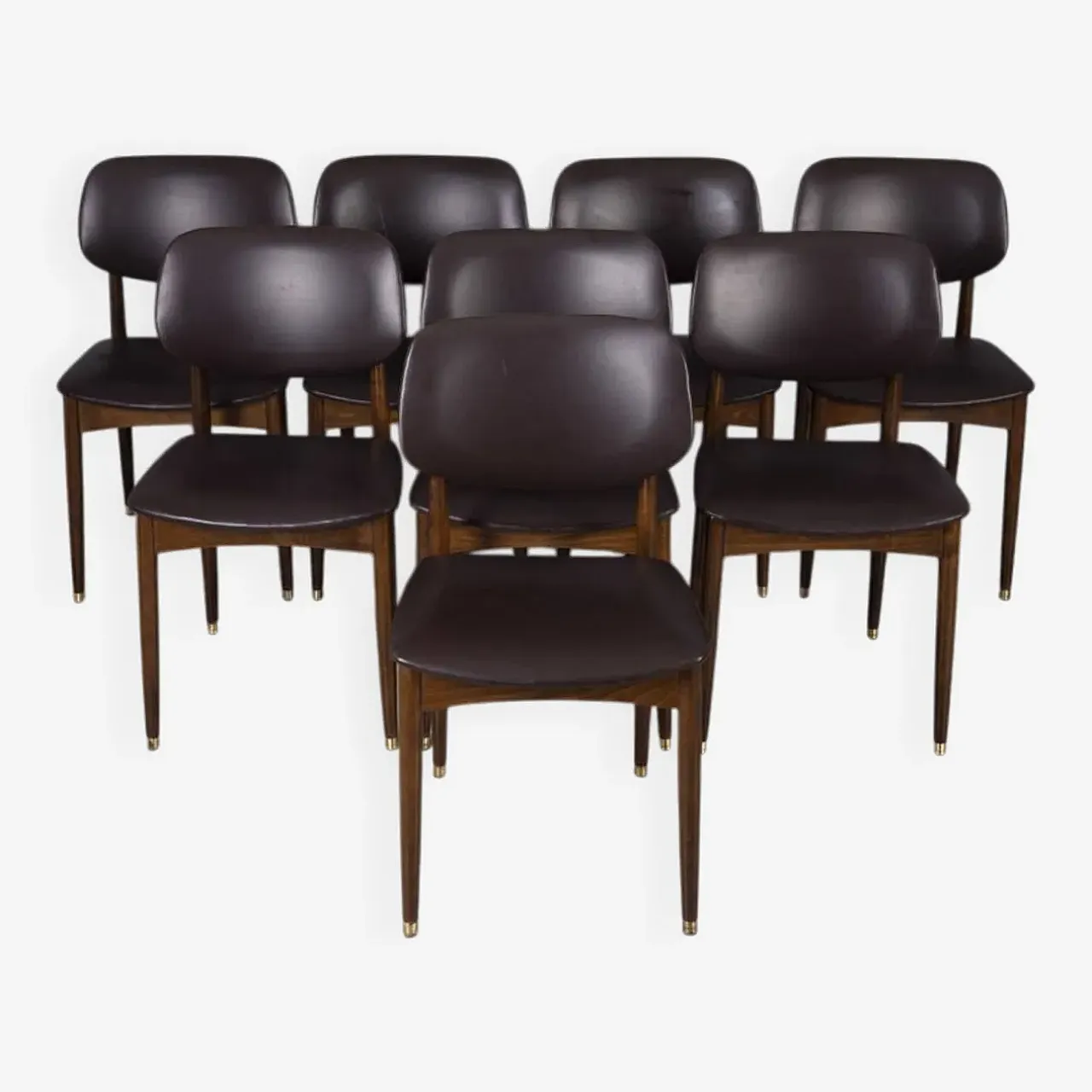 8 Sedie in legno e pelle di Anonima Castelli, anni '60 1