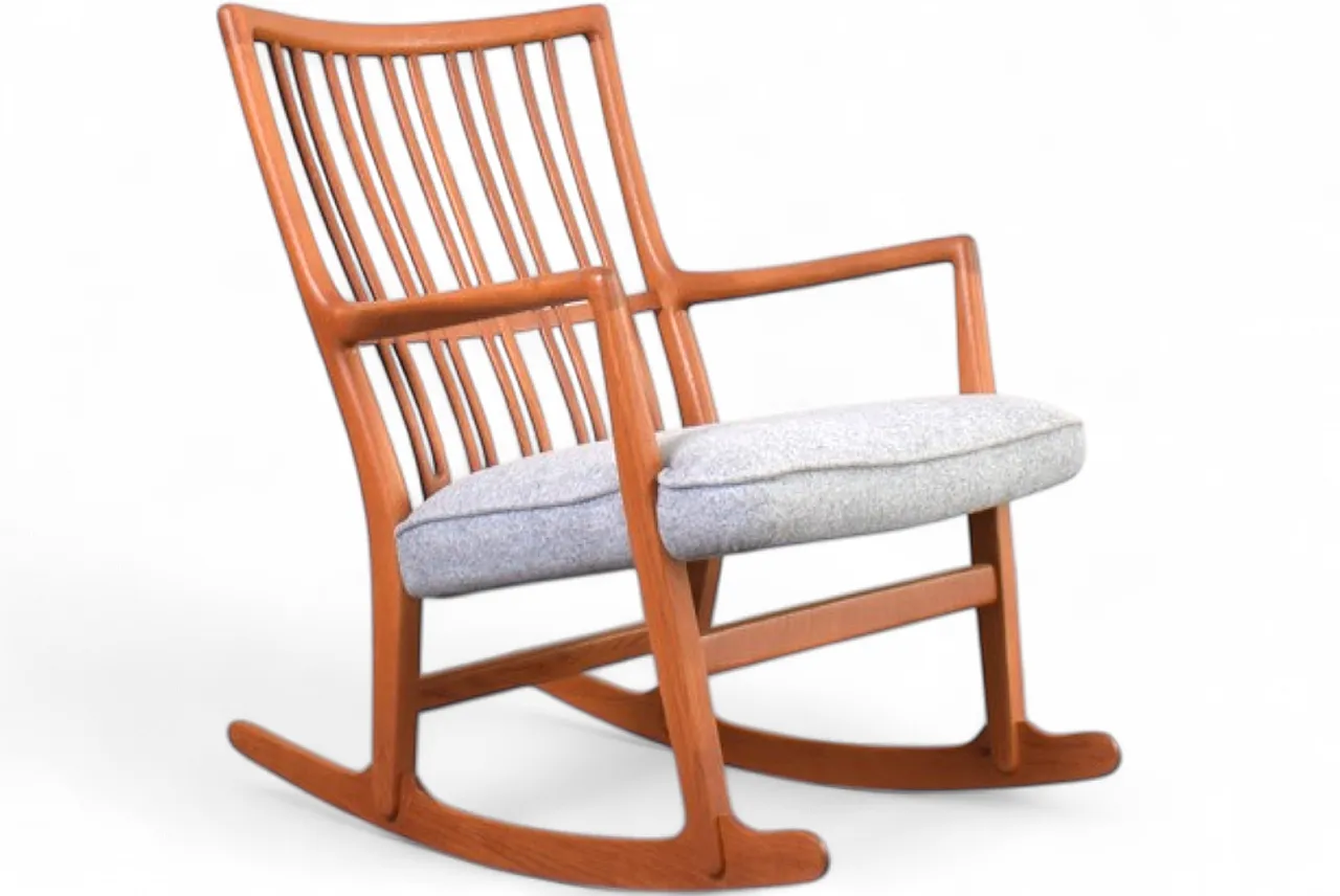 Sedia a dondolo ML33 in quercia di Hans J. Wegner per A/S Mikael Laursen, anni '50 21