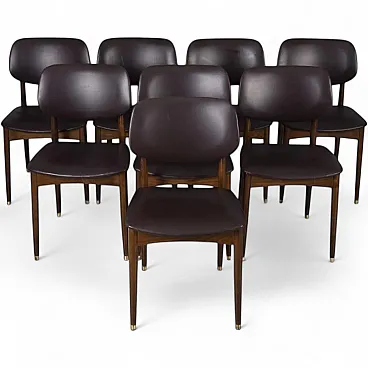 8 Wood and leather chairs by Anonima Castelli, 1960s
