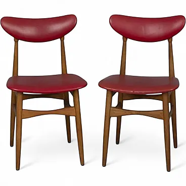 Pair of chairs in wood and leather, 1960s