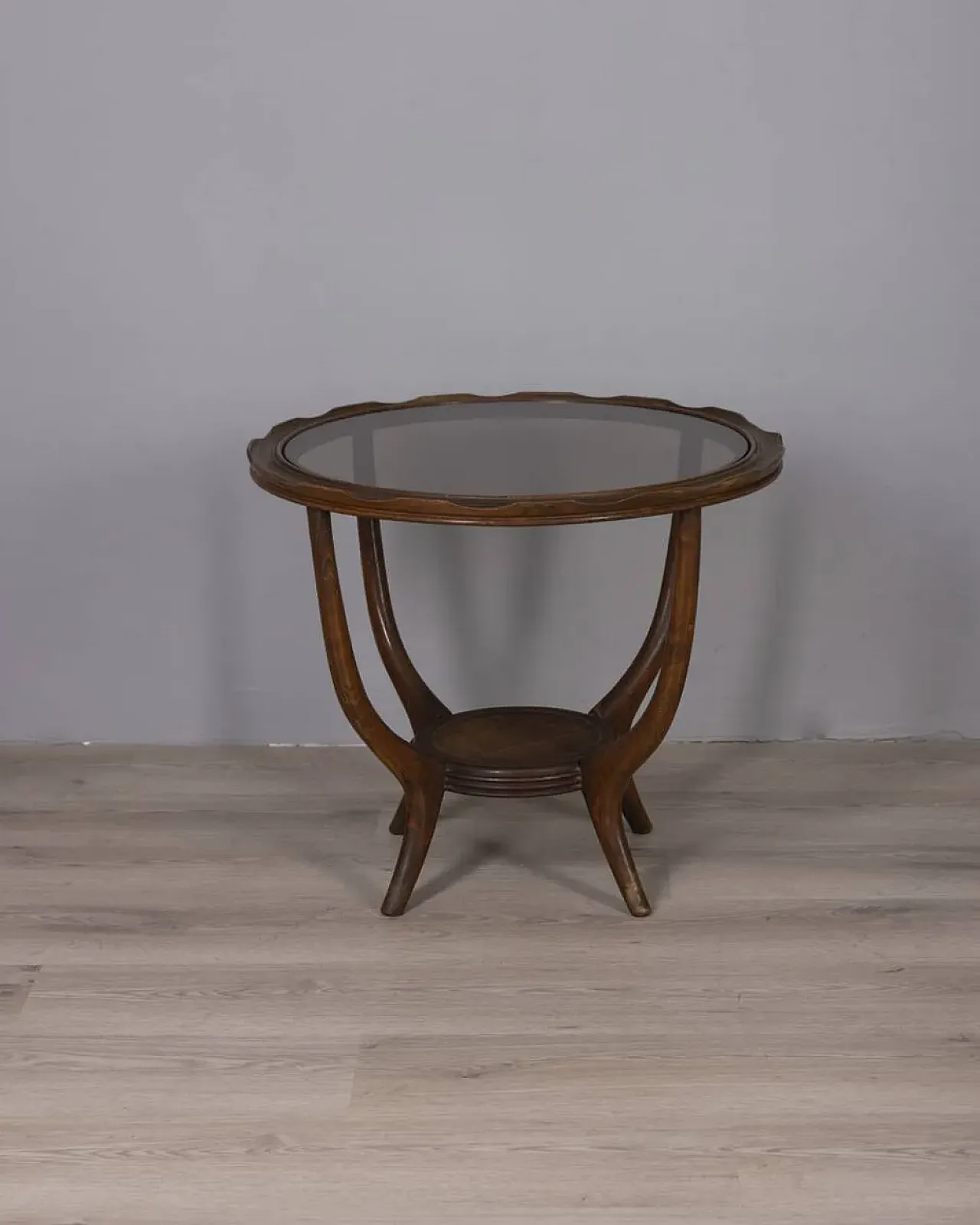 Tavolino da caffè in legno e vetro, anni '50 2