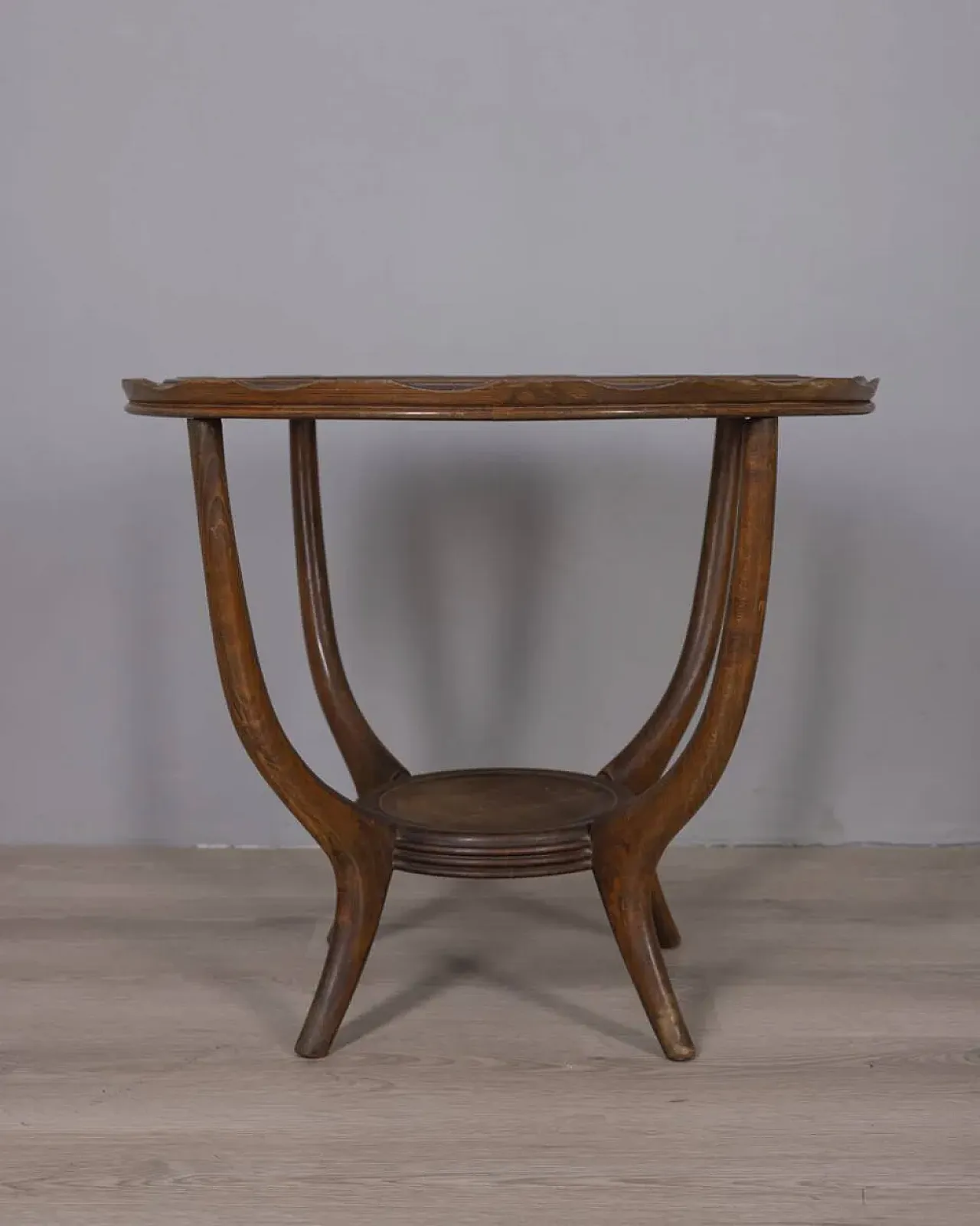 Tavolino da caffè in legno e vetro, anni '50 6