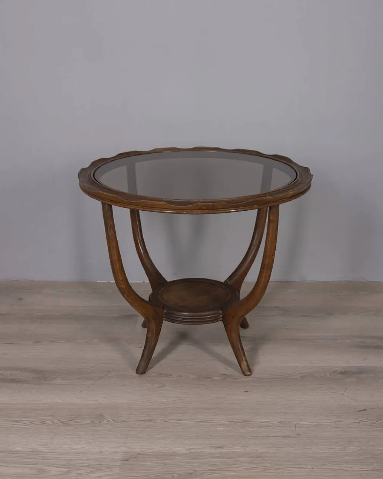 Tavolino da caffè in legno e vetro, anni '50 7