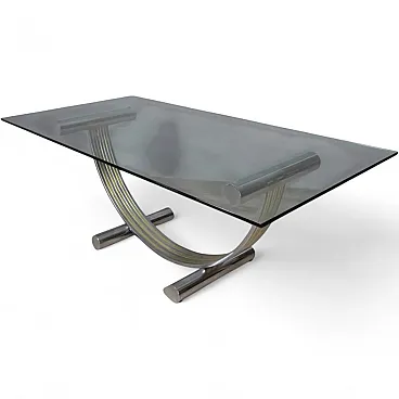Brass, glass and metal table by Renato Zevi, 1970s