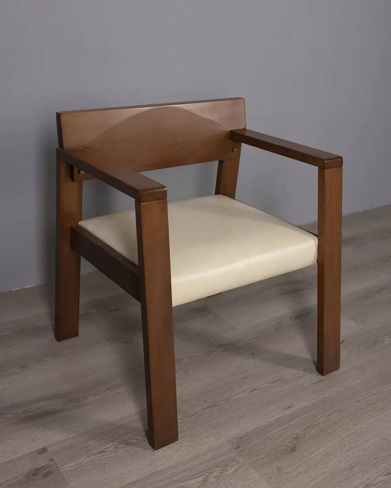 Armchair in wood and leather, 1980s 6