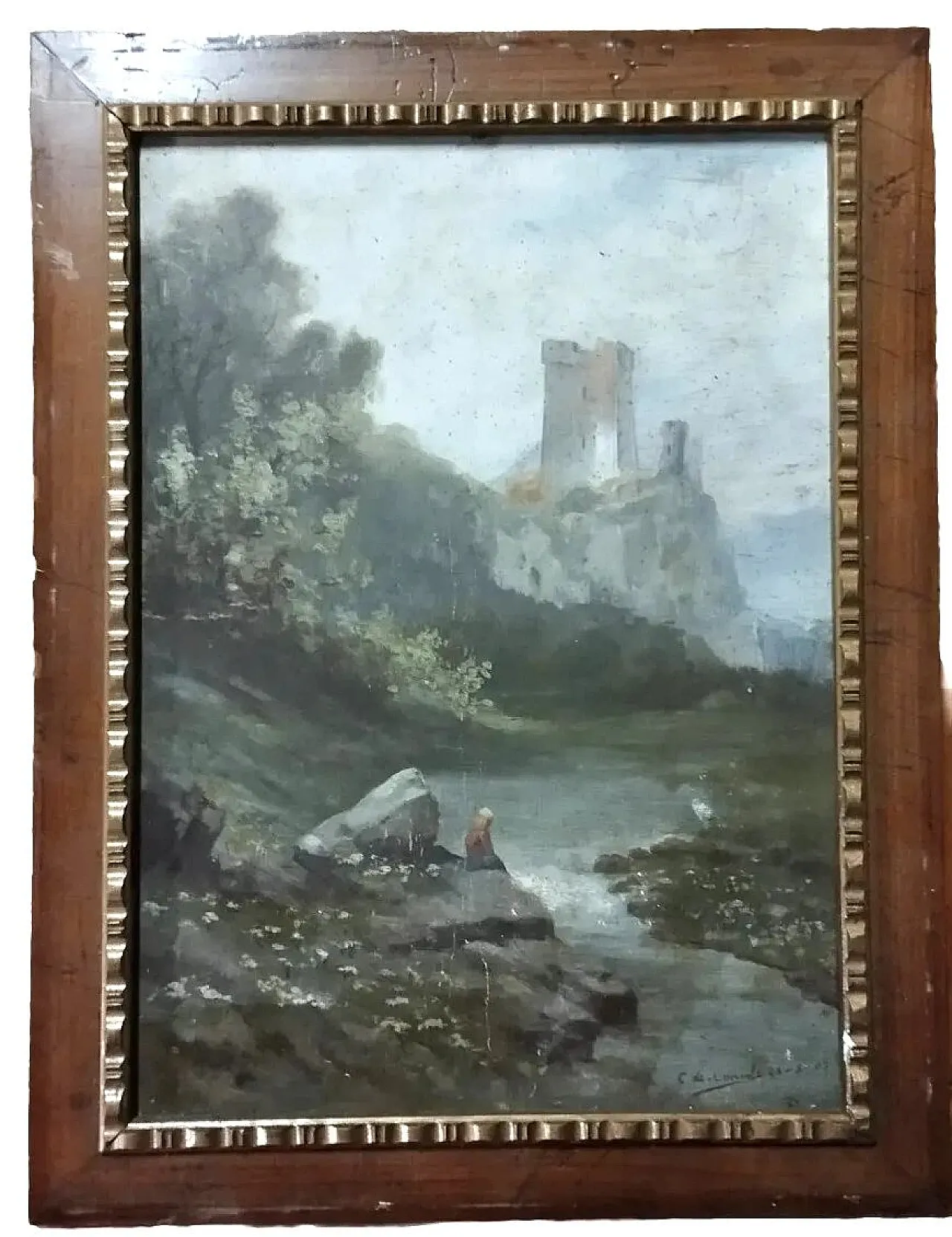 Oil landscape on cardboard, 20th century 1