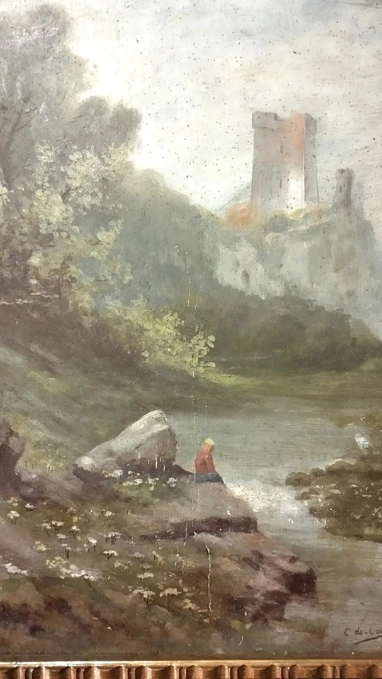 Oil landscape on cardboard, 20th century 2