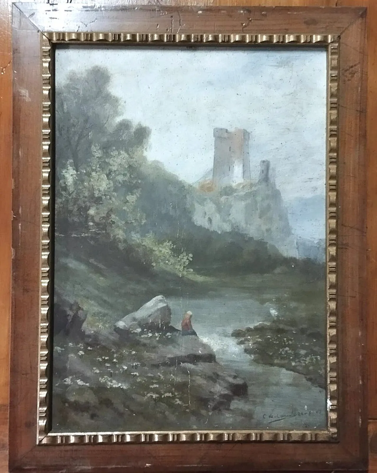 Oil landscape on cardboard, 20th century 5