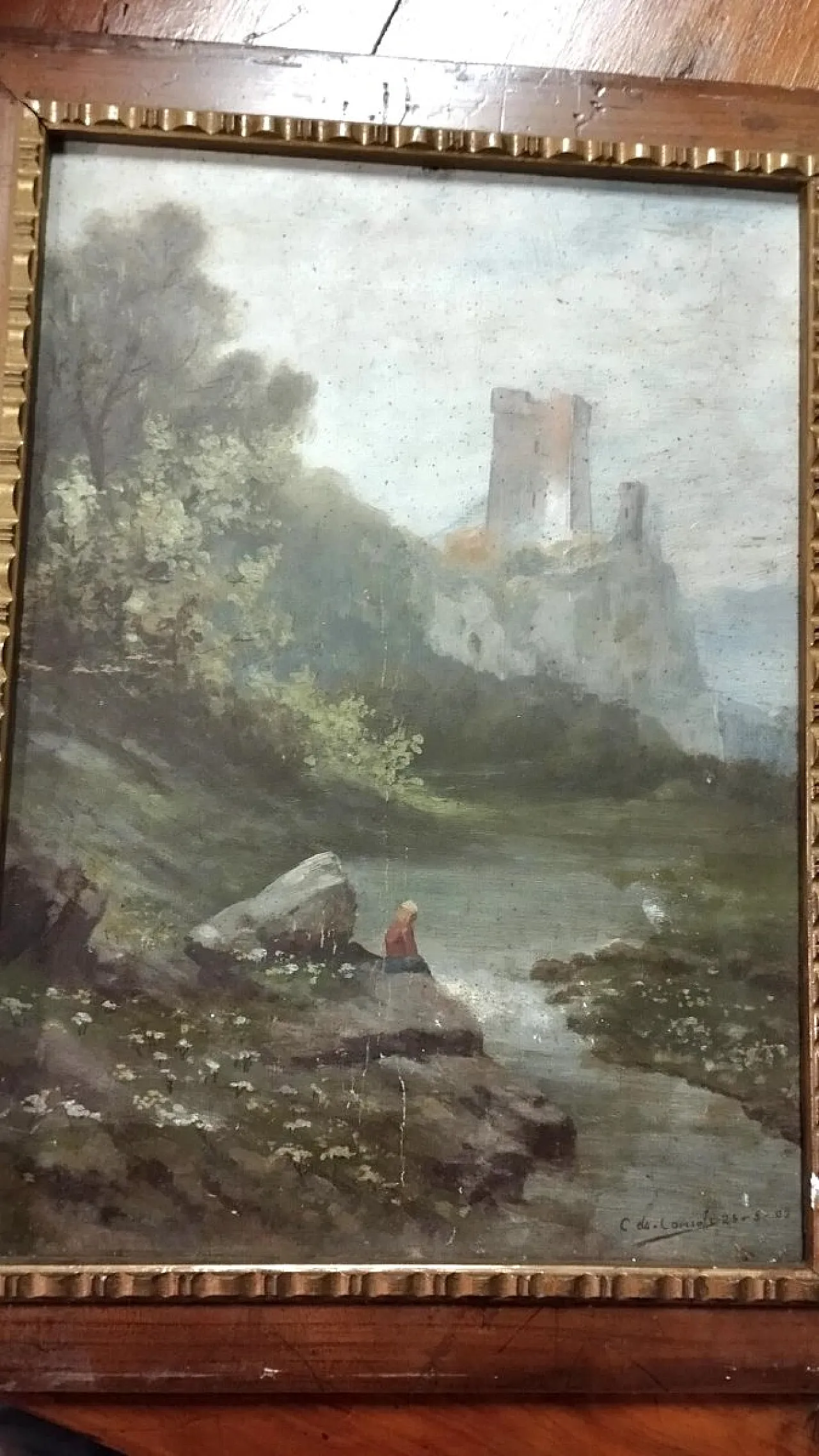 Oil landscape on cardboard, 20th century 7