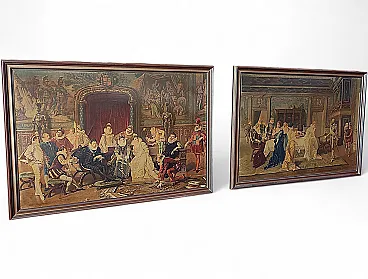Gallant scene, pair of oleographs, 19th century