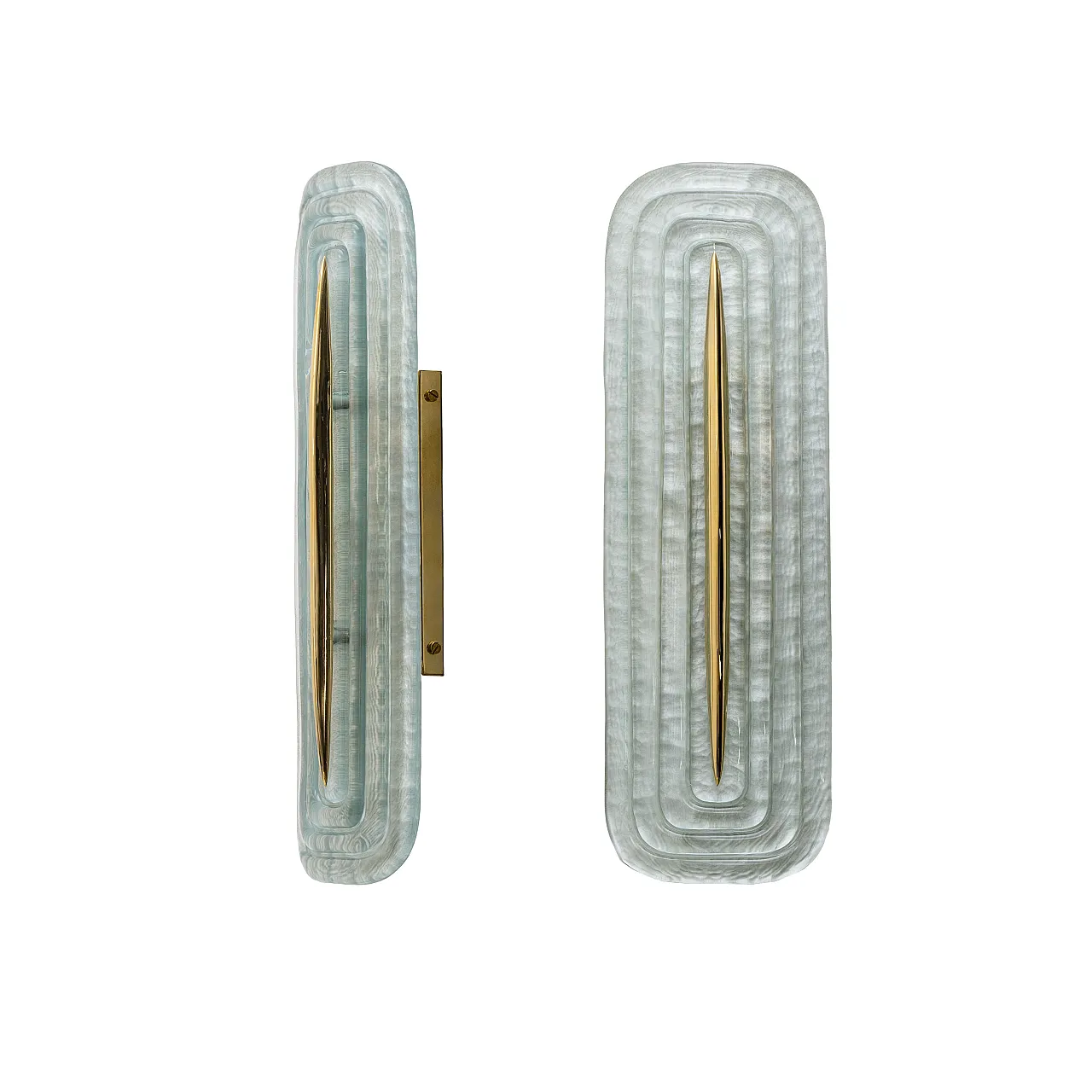Pair of modern green Murano glass and brass wall lights, 2000s 1
