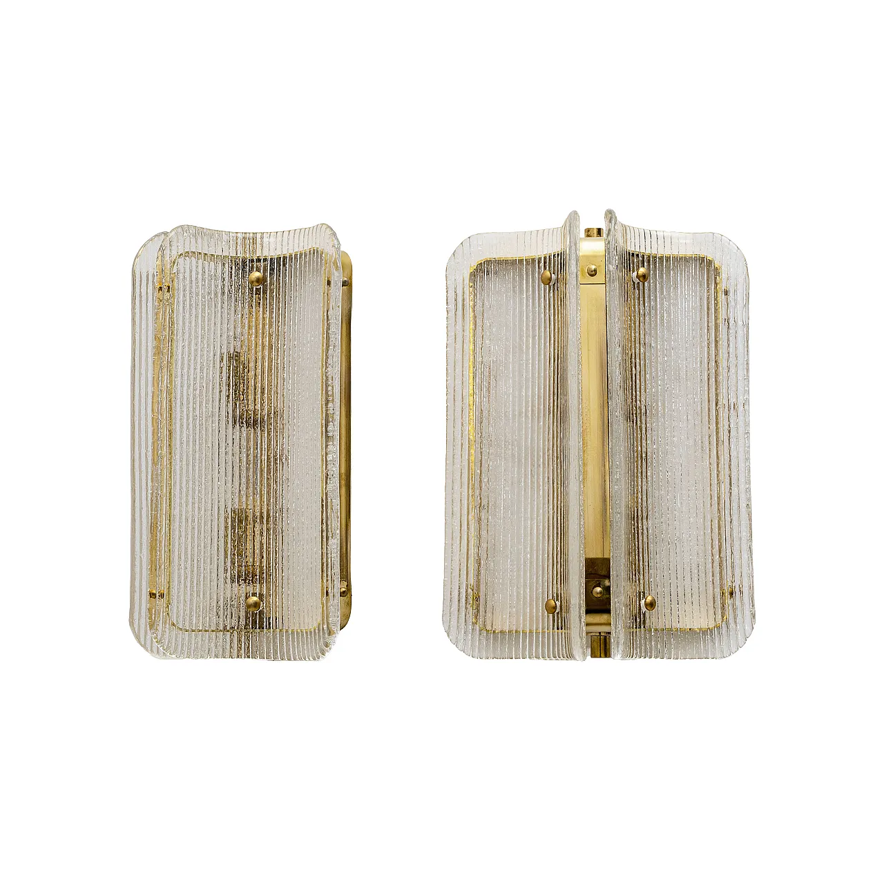 Pair of wall sconces in curved and transparent Murano glass, 2000s 1
