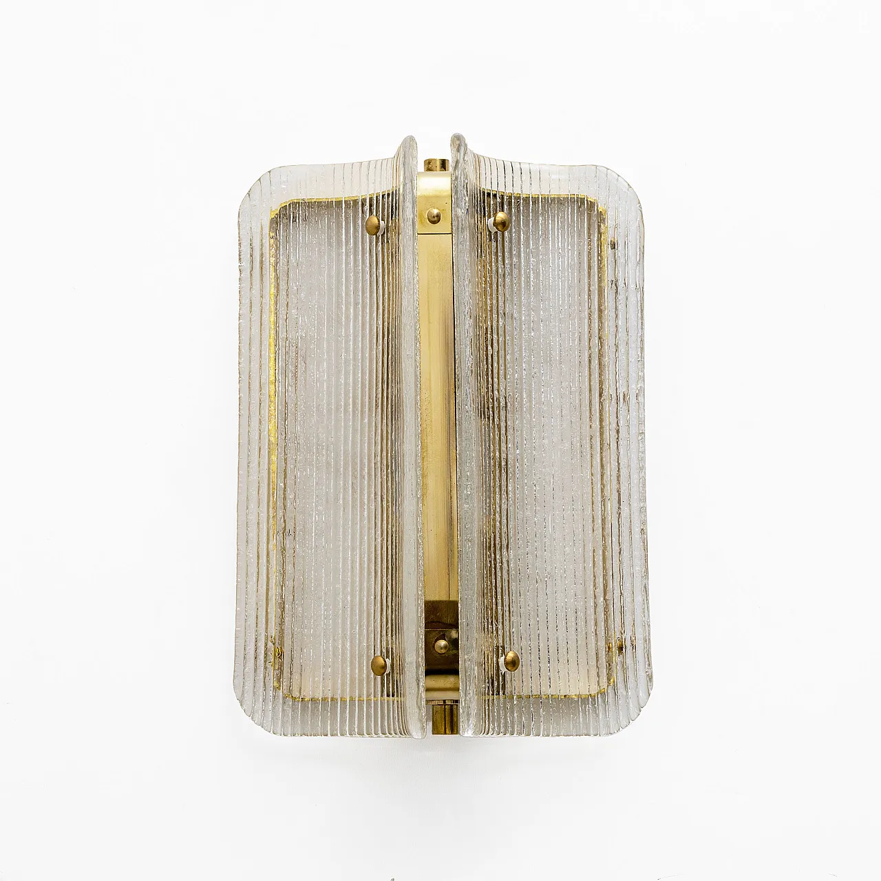 Pair of wall sconces in curved and transparent Murano glass, 2000s 2