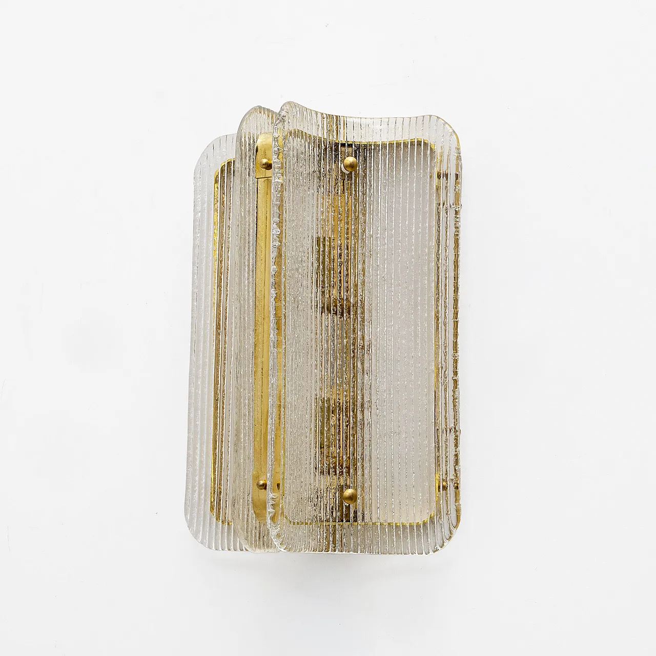 Pair of wall sconces in curved and transparent Murano glass, 2000s 3