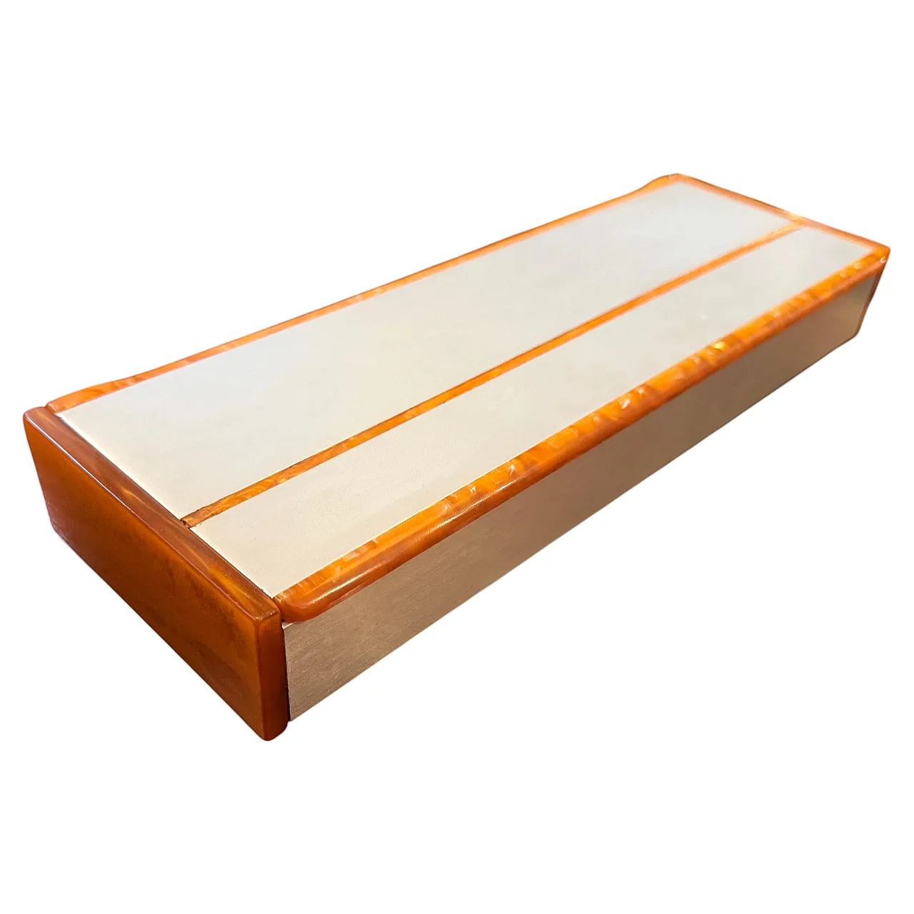 Aluminum, faux tortoiseshell lucite jewelry box, 1970s 1