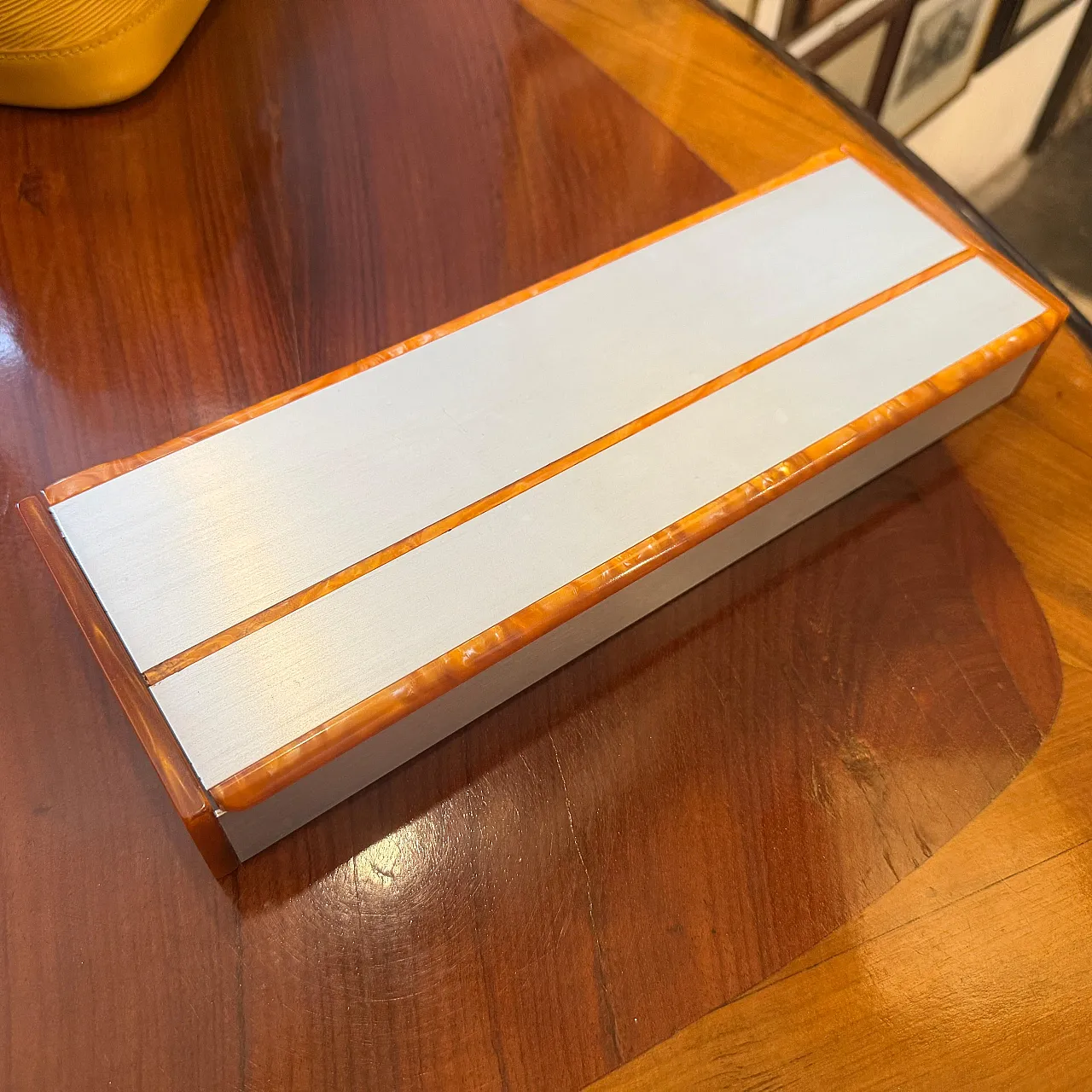 Aluminum, faux tortoiseshell lucite jewelry box, 1970s 3