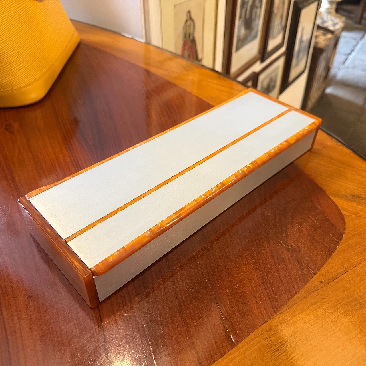 Aluminum, faux tortoiseshell lucite jewelry box, 1970s 7