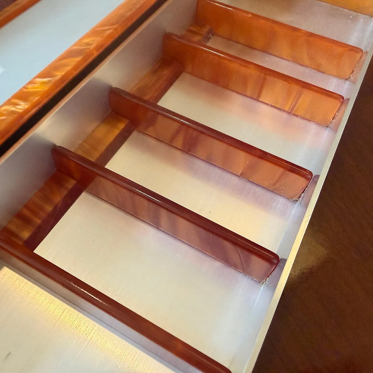 Aluminum, faux tortoiseshell lucite jewelry box, 1970s 9