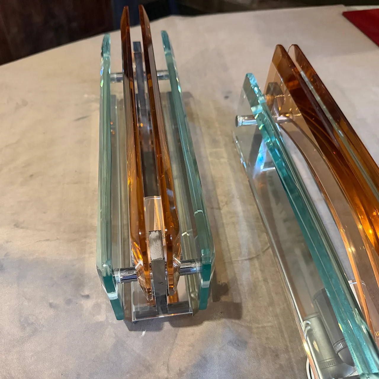 Coppia di applique in vetro spesso e cromo Lupi Cristal Luxor, anni 60 8