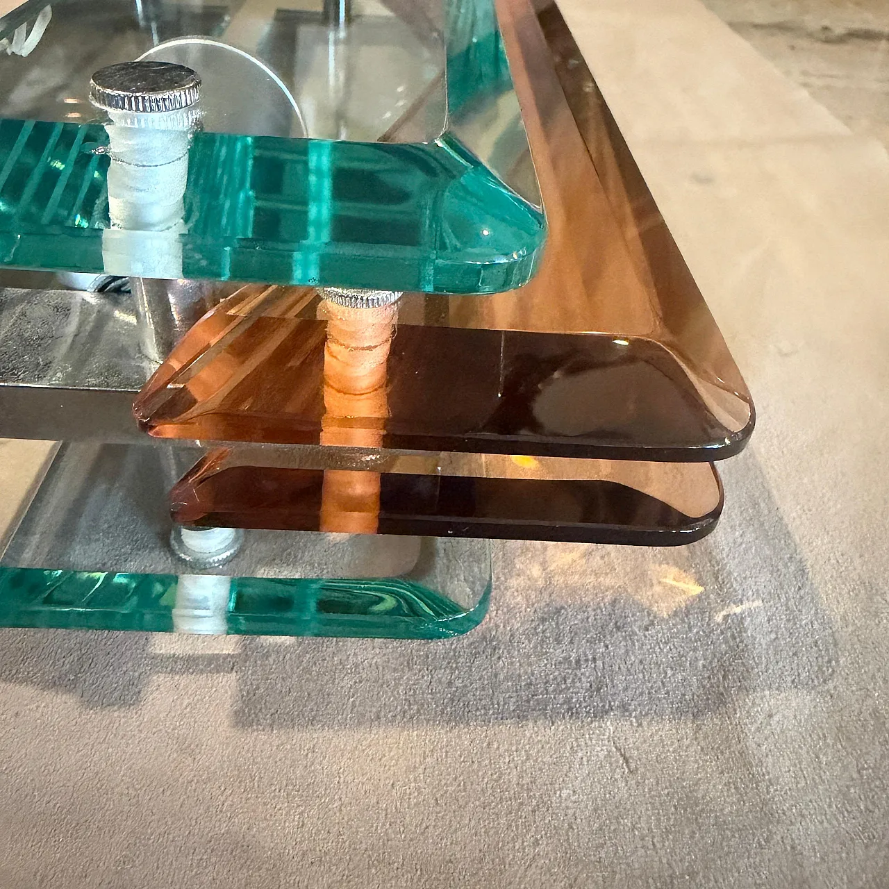 Coppia di applique in vetro spesso e cromo Lupi Cristal Luxor, anni 60 9