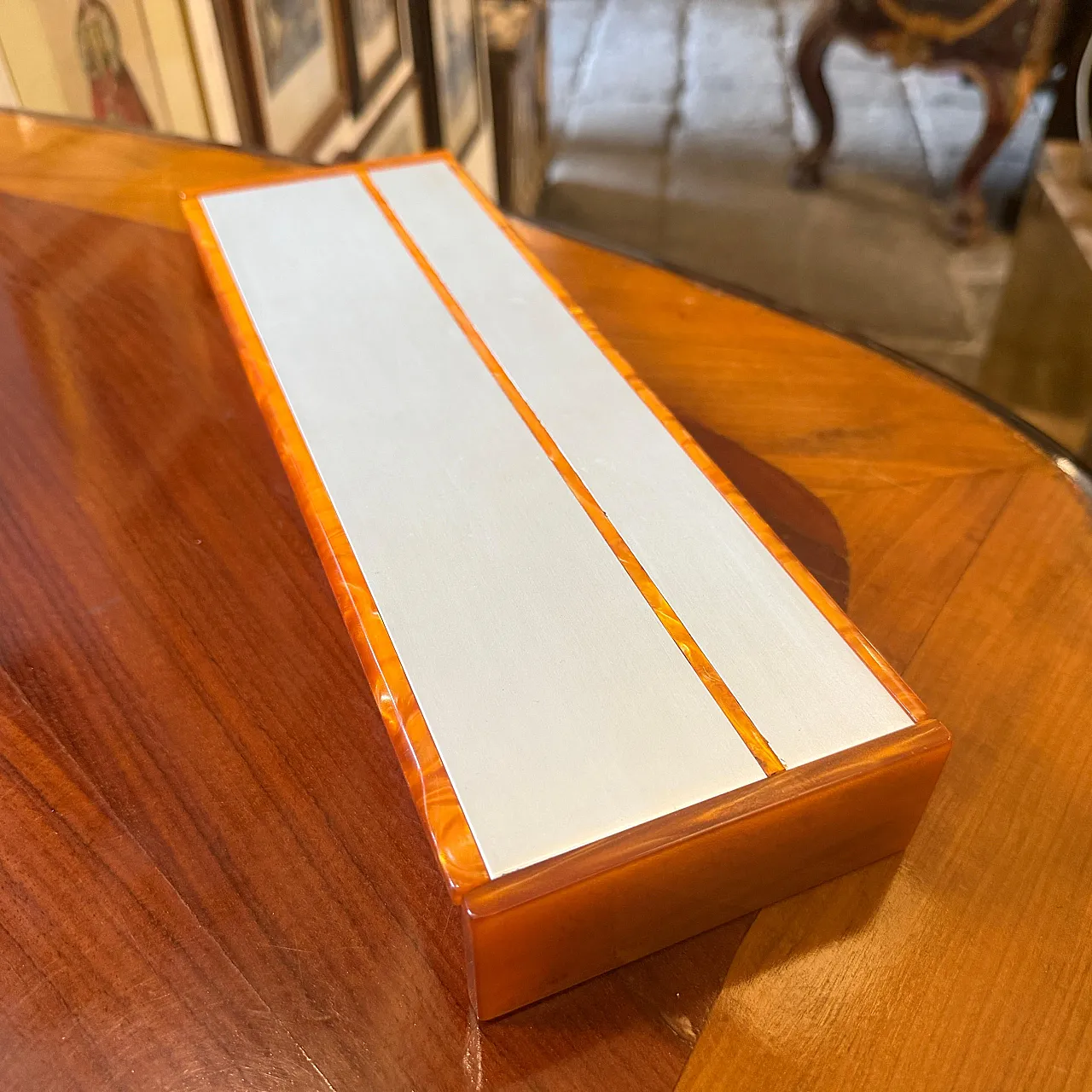 Aluminum, faux tortoiseshell lucite jewelry box, 1970s 11