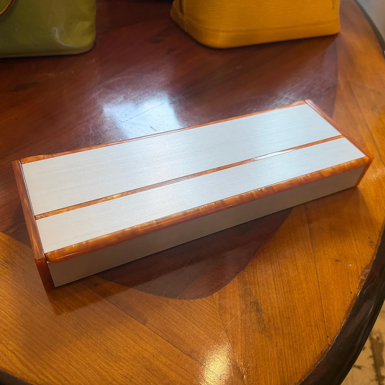 Aluminum, faux tortoiseshell lucite jewelry box, 1970s 12