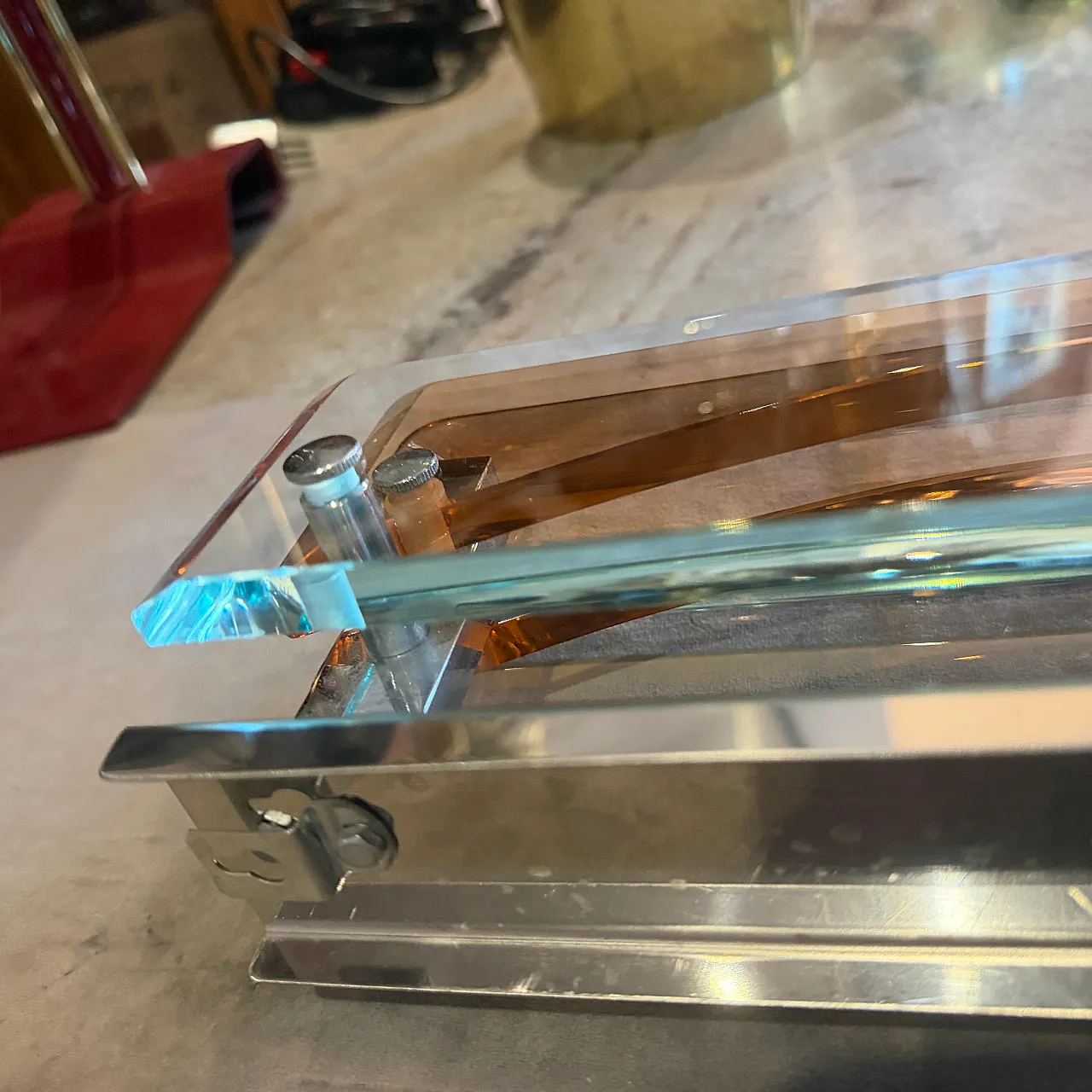 Coppia di applique in vetro spesso e cromo Lupi Cristal Luxor, anni 60 12