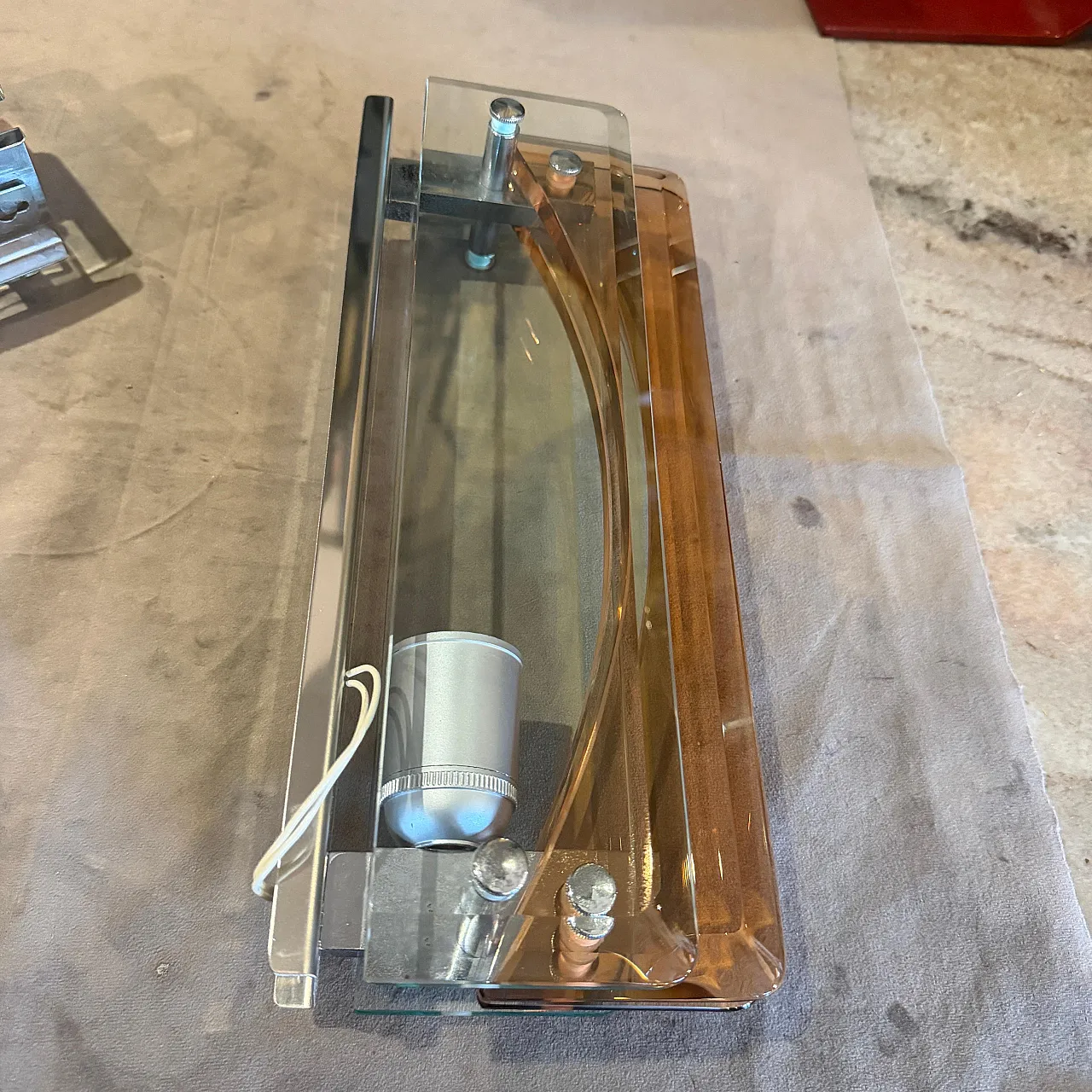 Coppia di applique in vetro spesso e cromo Lupi Cristal Luxor, anni 60 13