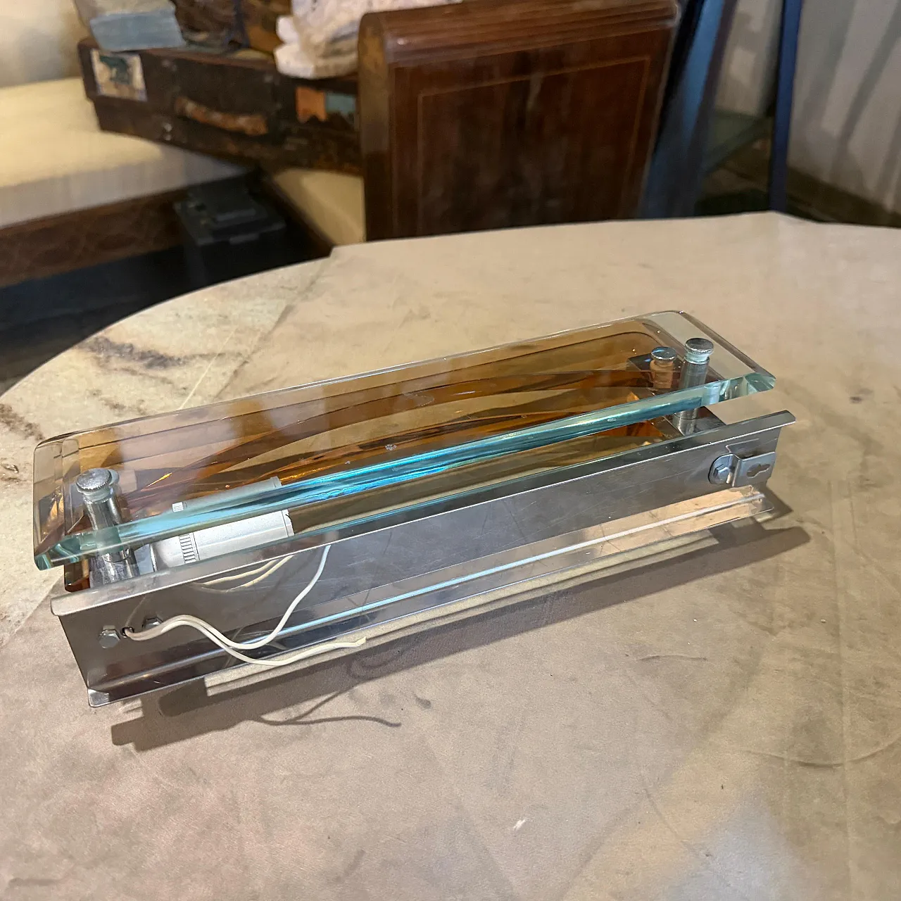 Coppia di applique in vetro spesso e cromo Lupi Cristal Luxor, anni 60 14