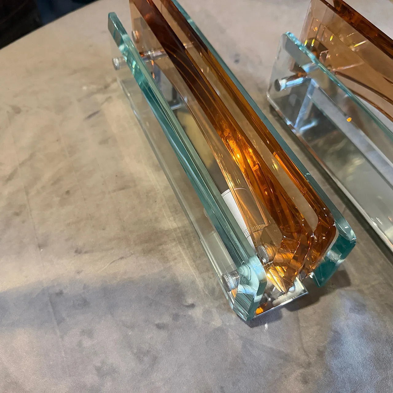Coppia di applique in vetro spesso e cromo Lupi Cristal Luxor, anni 60 15