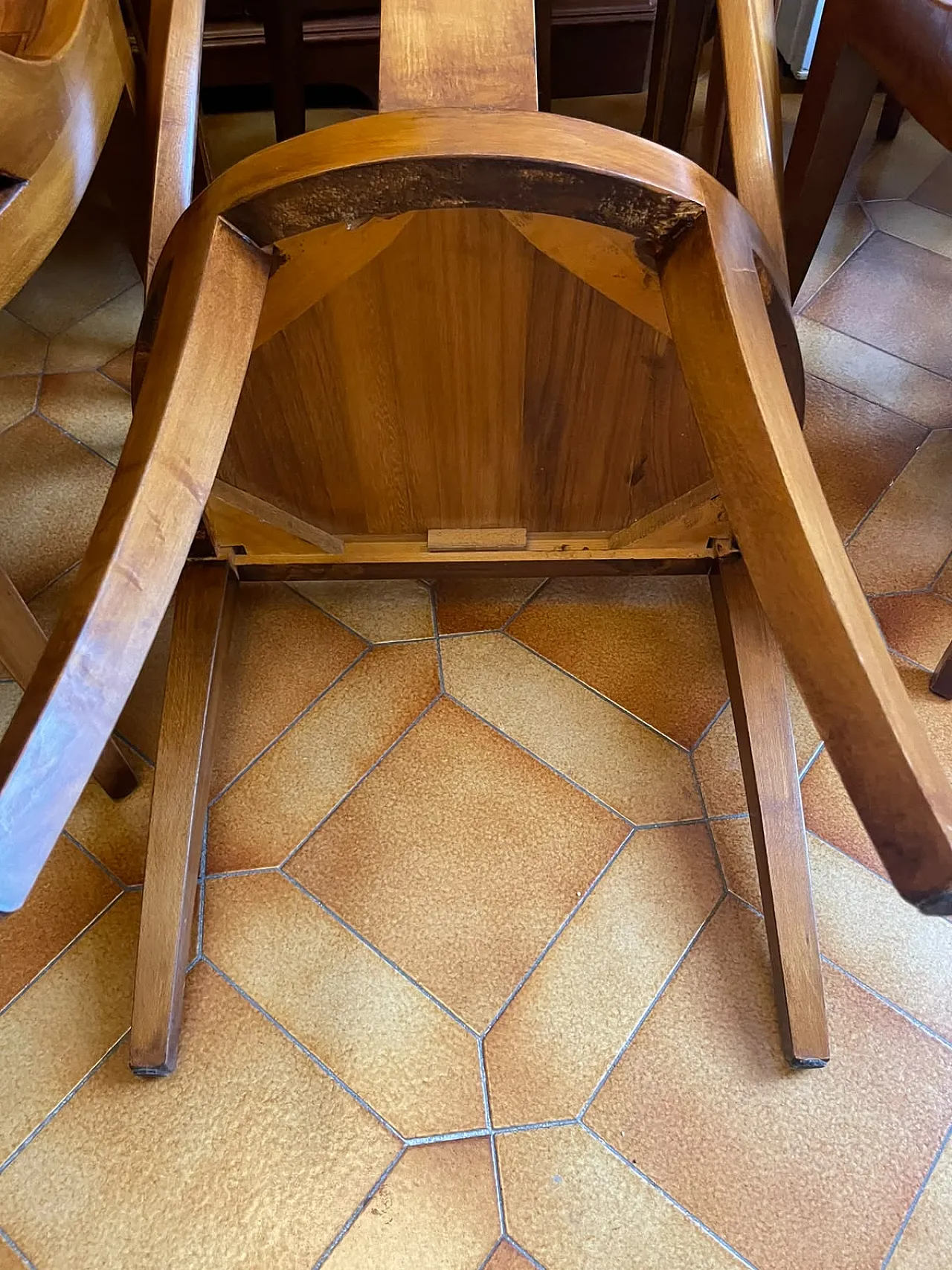12 Inlaid wooden chairs, 80s 4