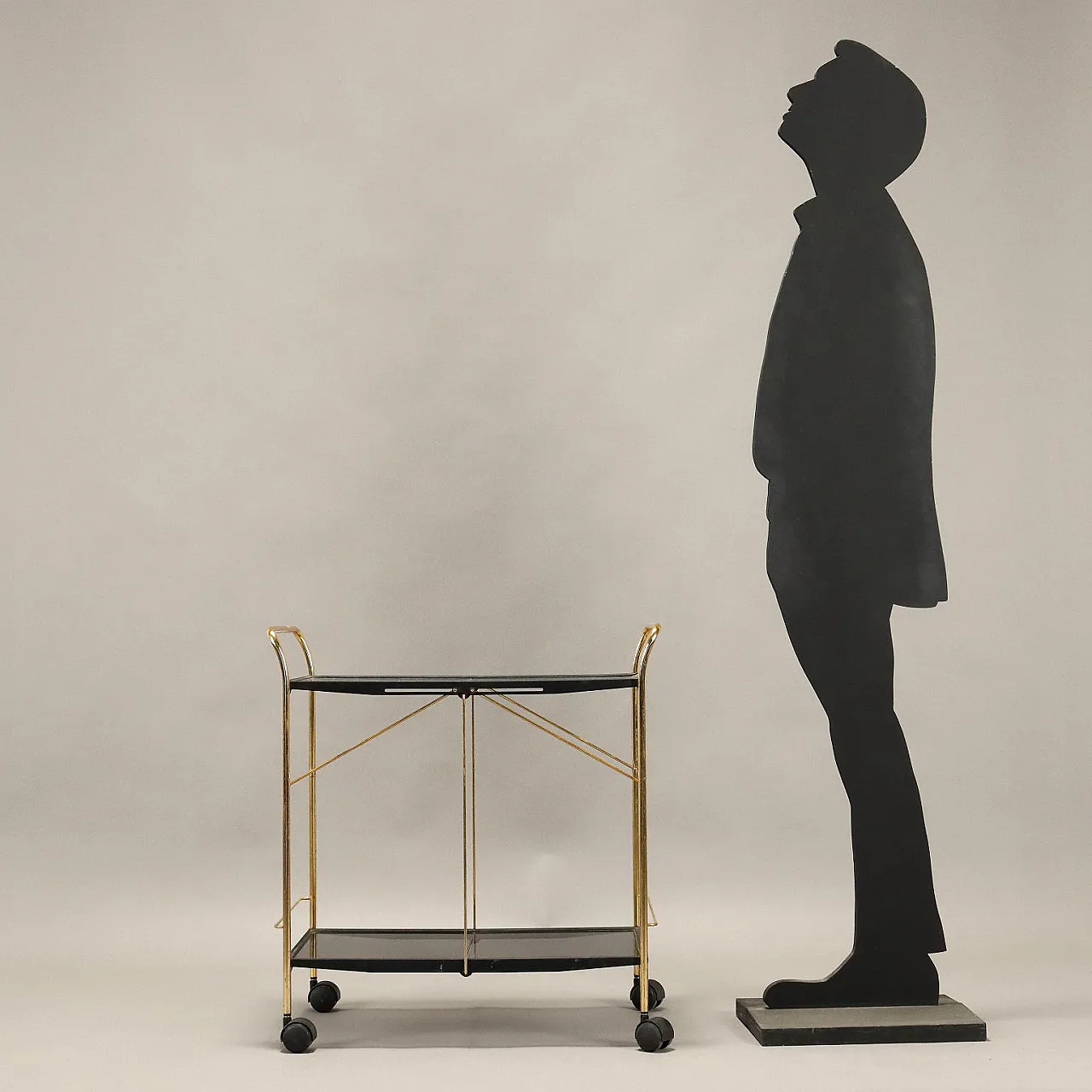 Brass-plated metal and plexiglass foldable bar cart, 1980s 3