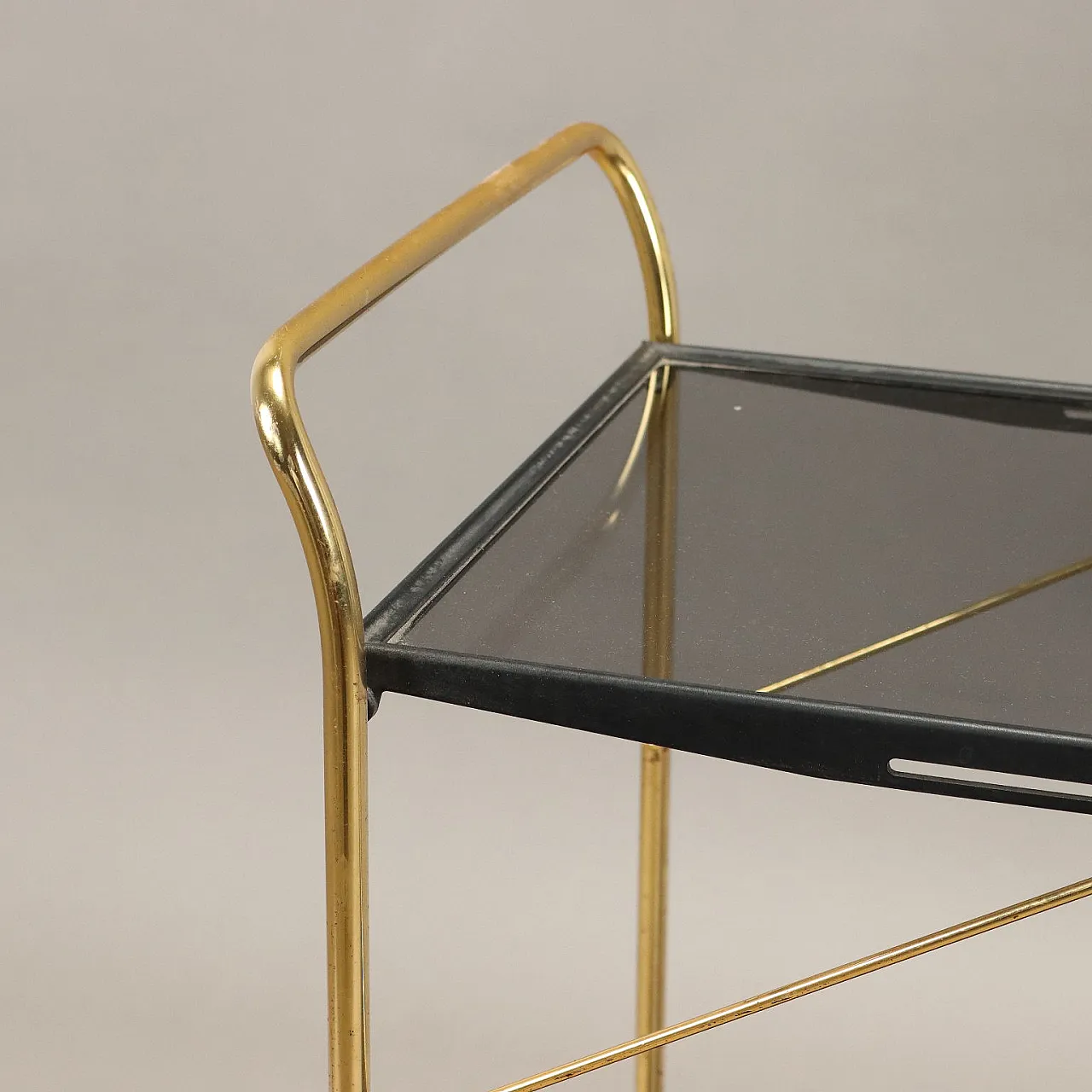 Brass-plated metal and plexiglass foldable bar cart, 1980s 4