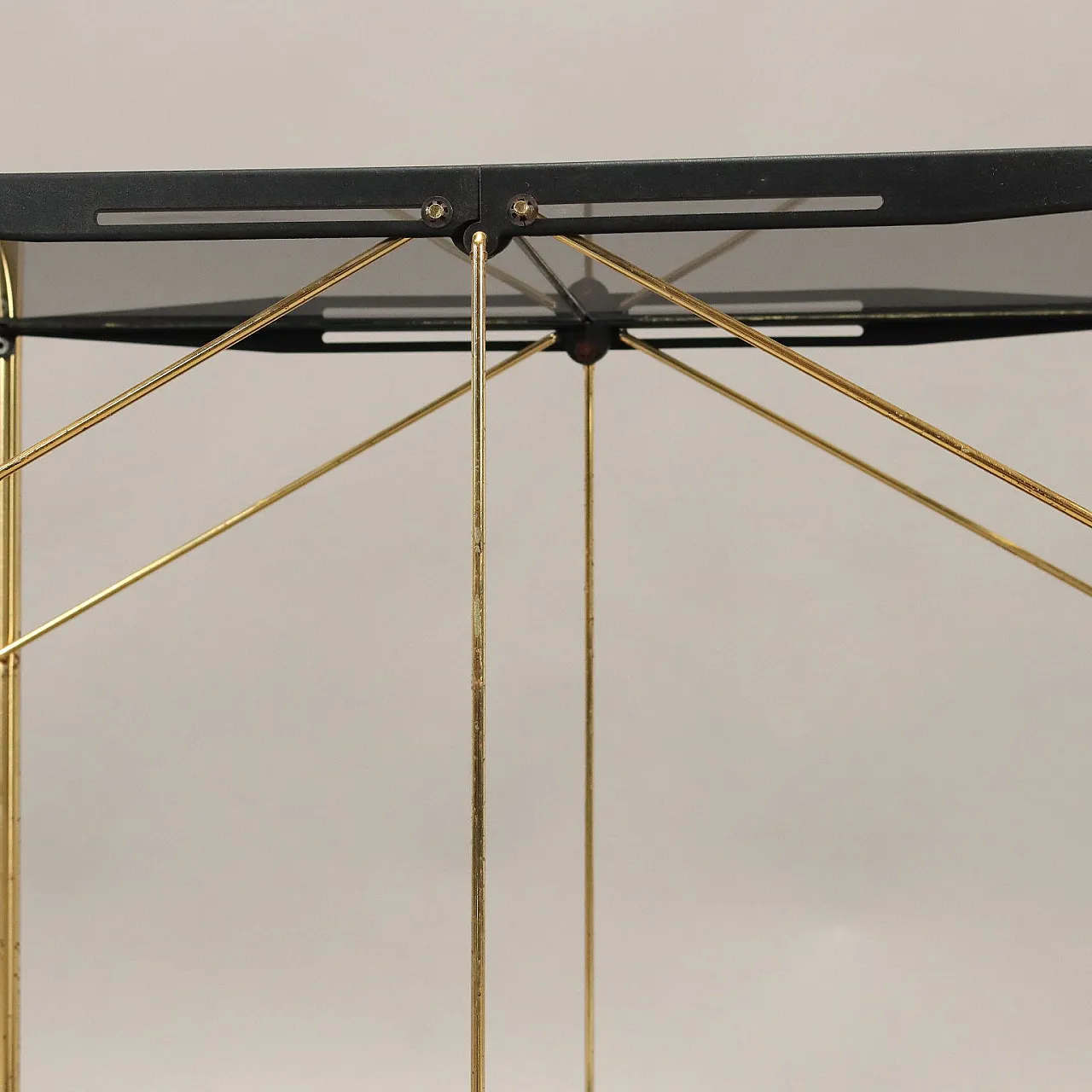 Brass-plated metal and plexiglass foldable bar cart, 1980s 6