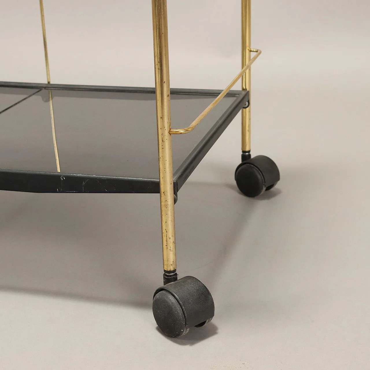 Brass-plated metal and plexiglass foldable bar cart, 1980s 7