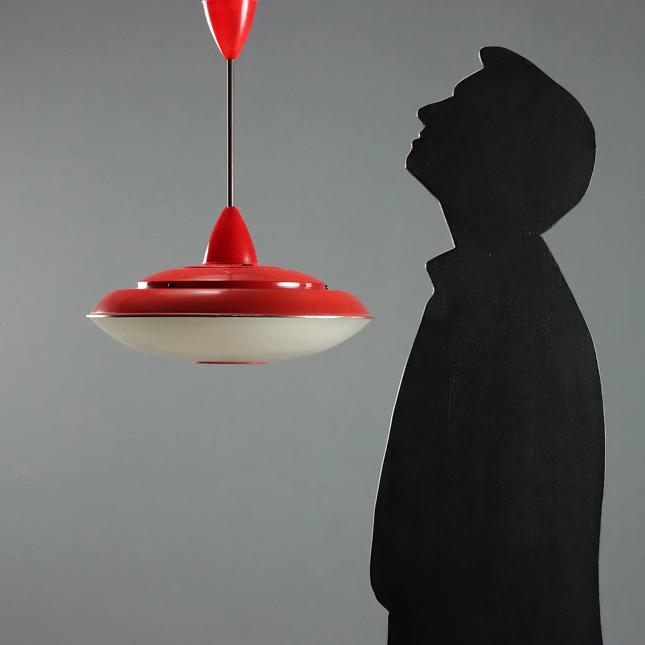 Lampadario in alluminio rosso, 1960s 2