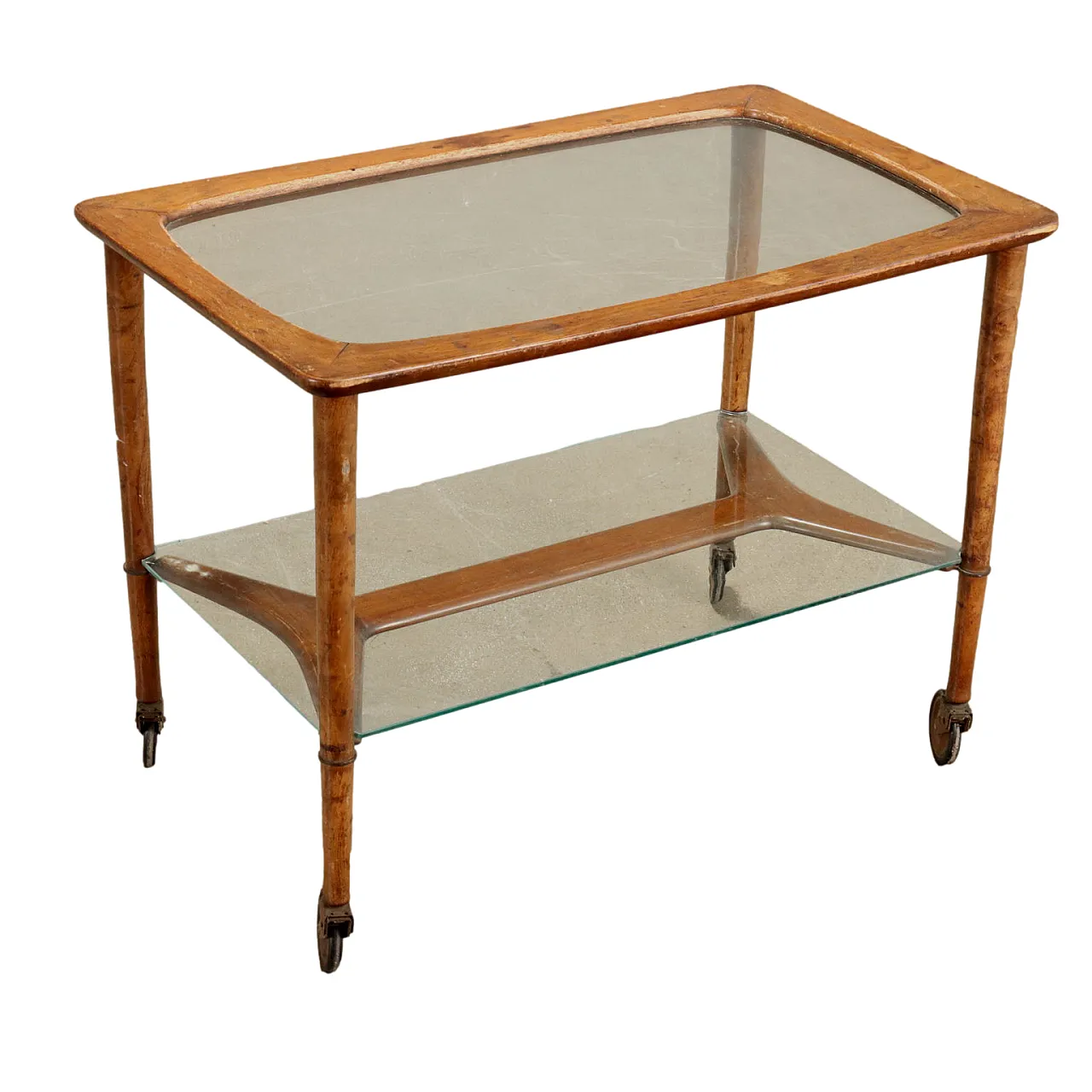 Double top bar cat in beech wood and smoked glass, 1950s 1